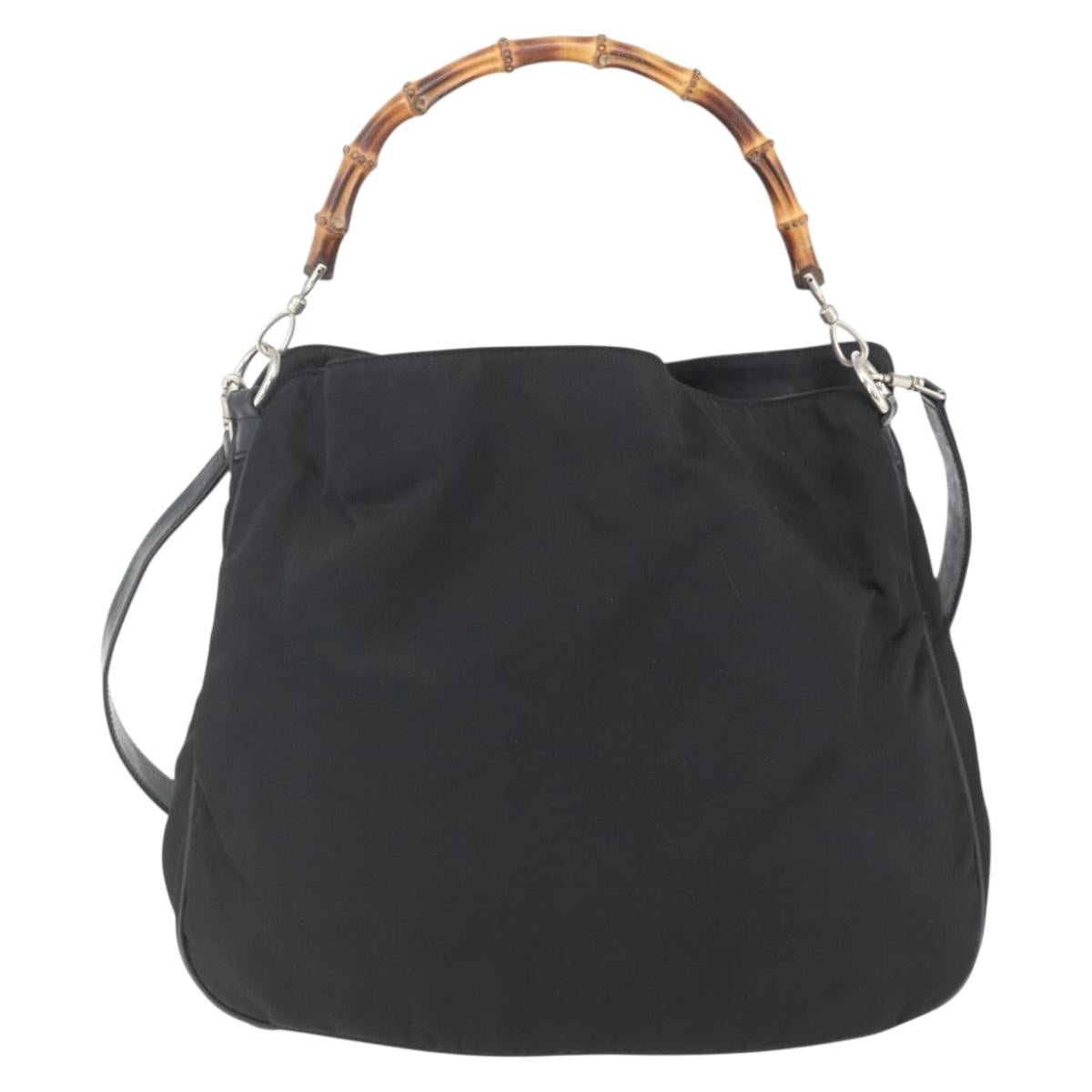 GUCCI Bamboo Shoulder Bag Nylon 2way Black Silver 001 1781 1577 5 Auth 151655