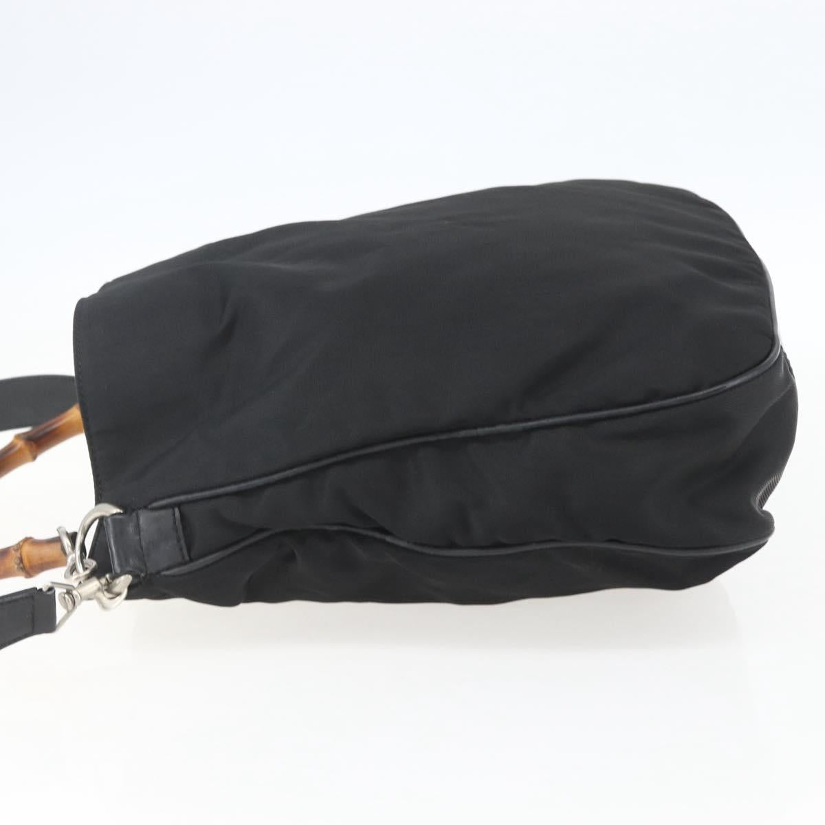 GUCCI Bamboo Shoulder Bag Nylon 2way Black Silver 001 1781 1577 5 Auth 151655