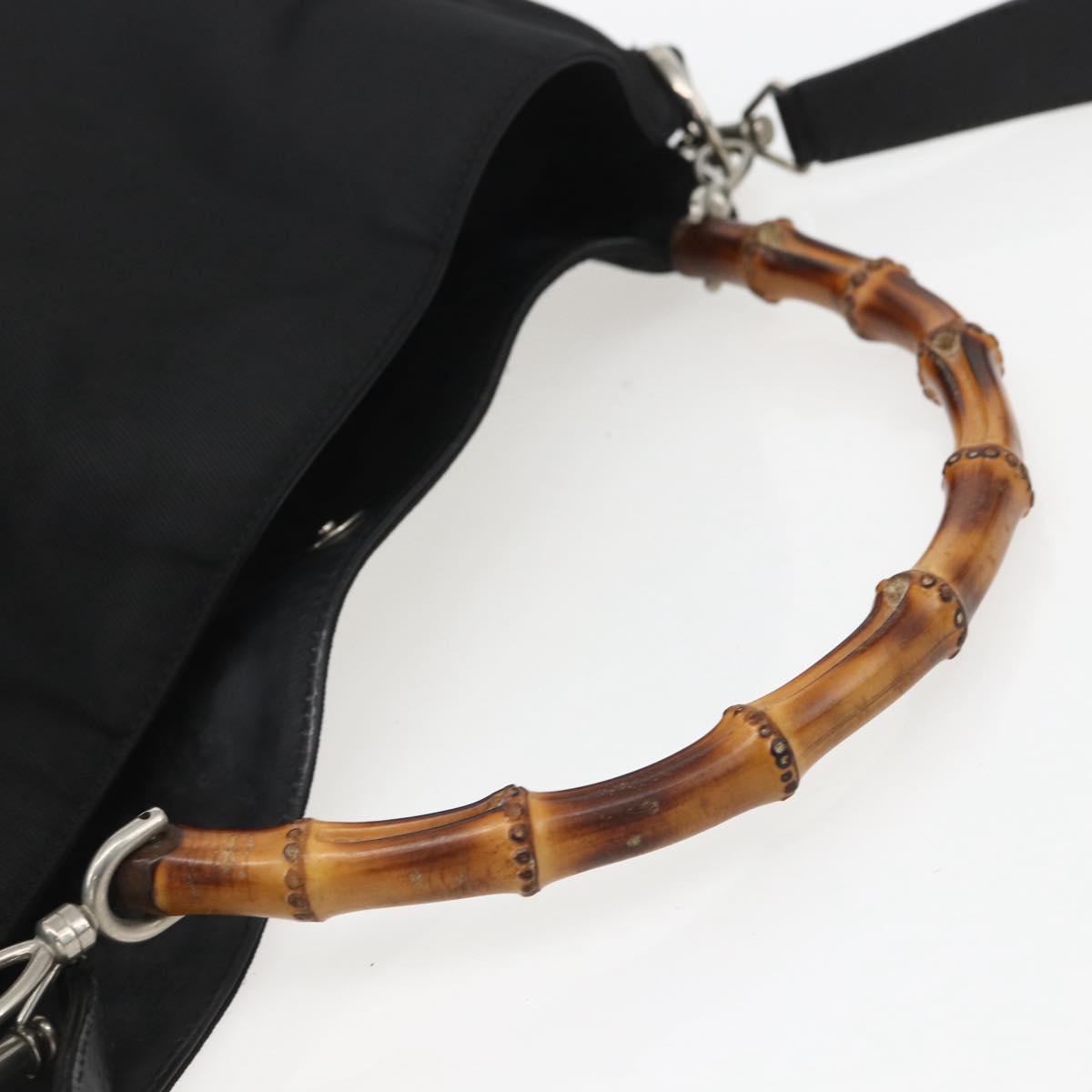 GUCCI Bamboo Shoulder Bag Nylon 2way Black Silver 001 1781 1577 5 Auth 151655