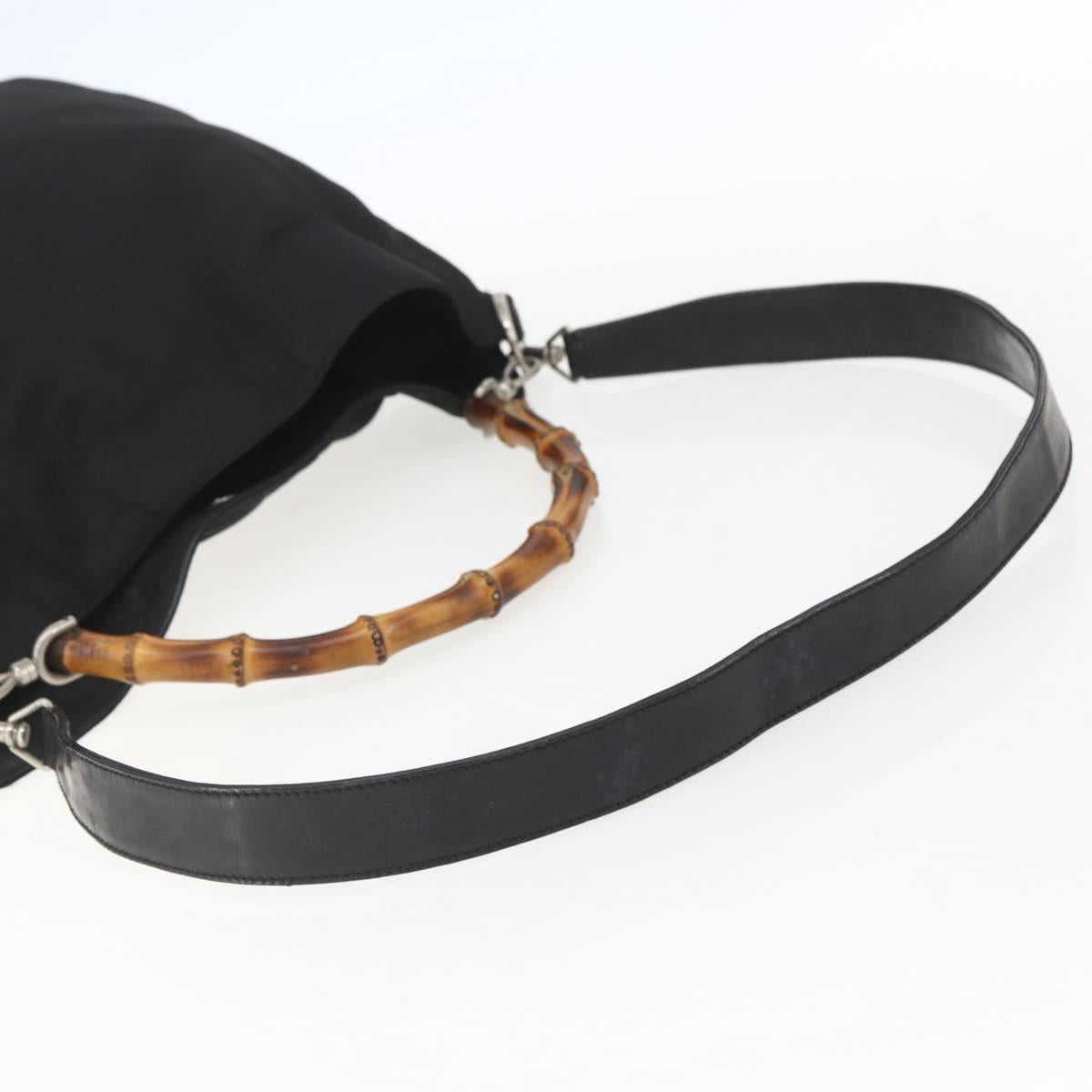 GUCCI Bamboo Shoulder Bag Nylon 2way Black Silver 001 1781 1577 5 Auth 151655