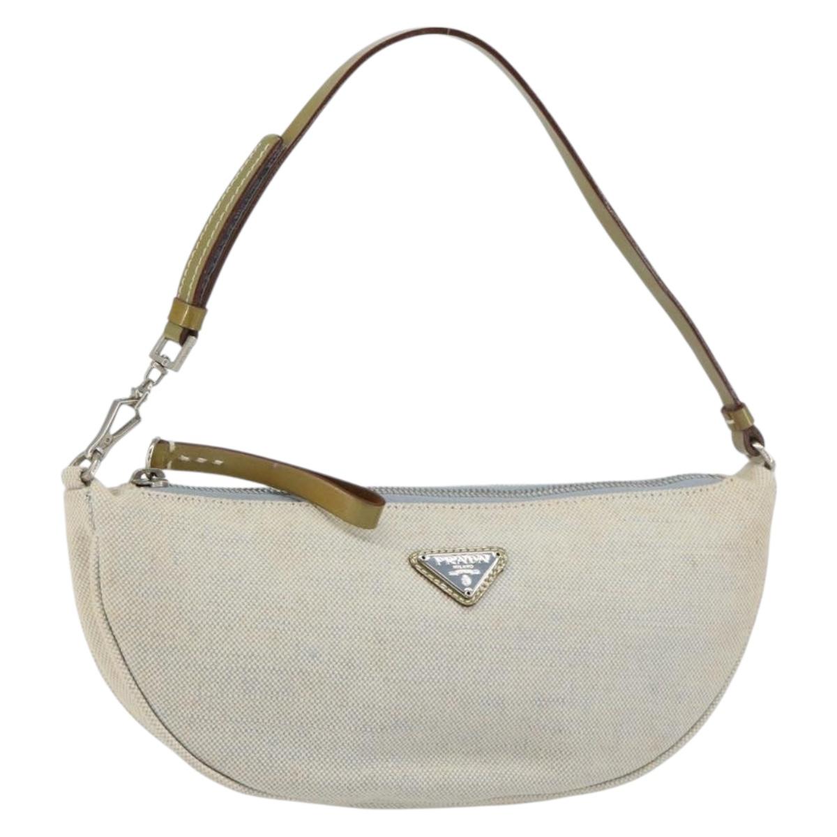 PRADA Accessory Pouch Canvas Gray Silver Auth 151657
