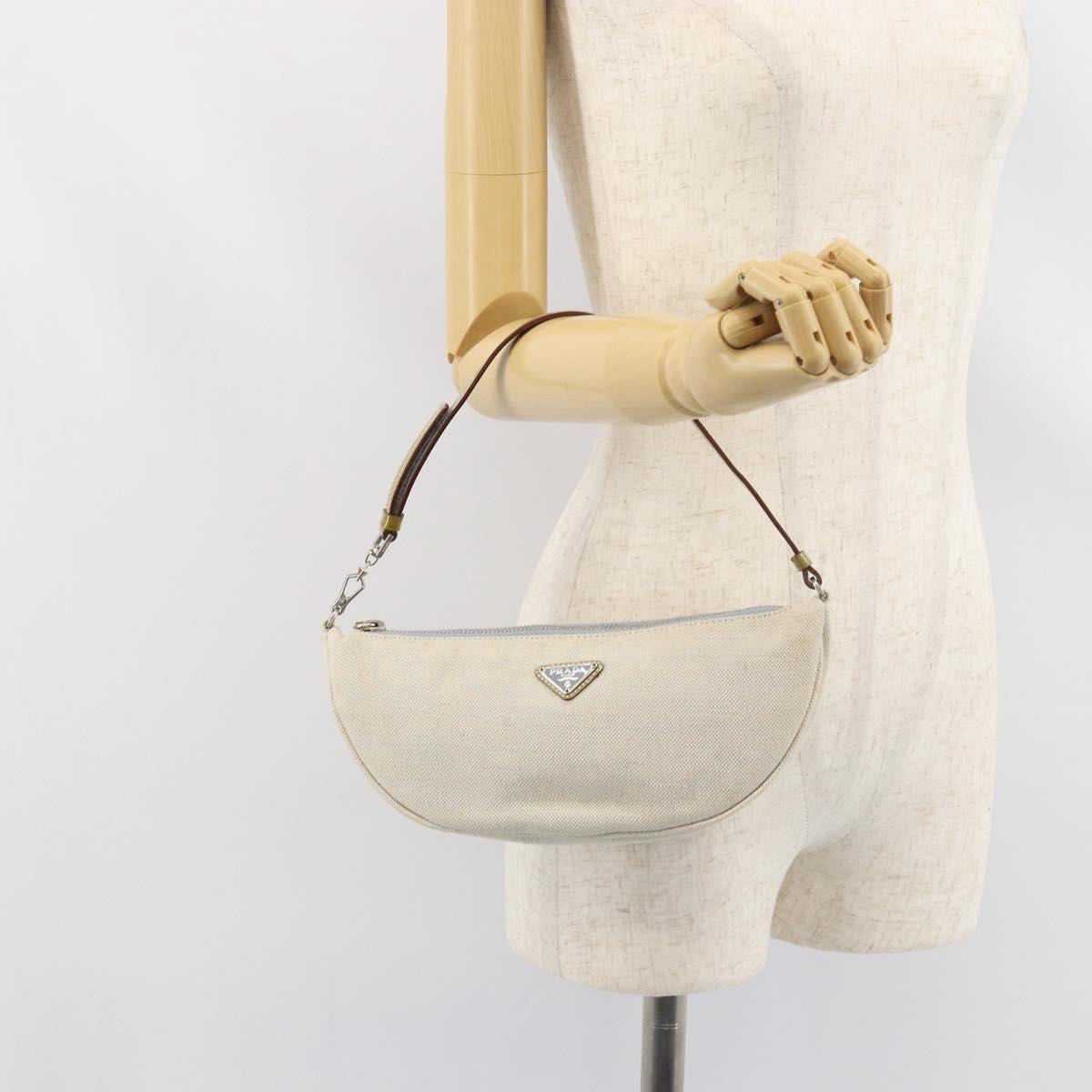 PRADA Accessory Pouch Canvas Gray Silver Auth 151657