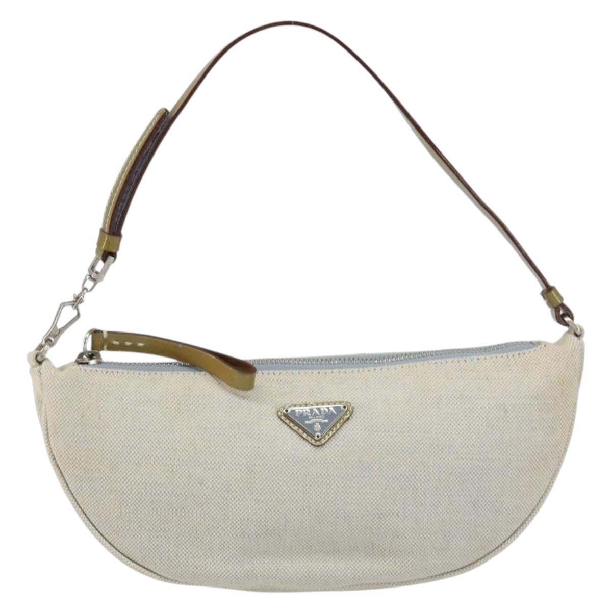 PRADA Accessory Pouch Canvas Gray Silver Auth 151657