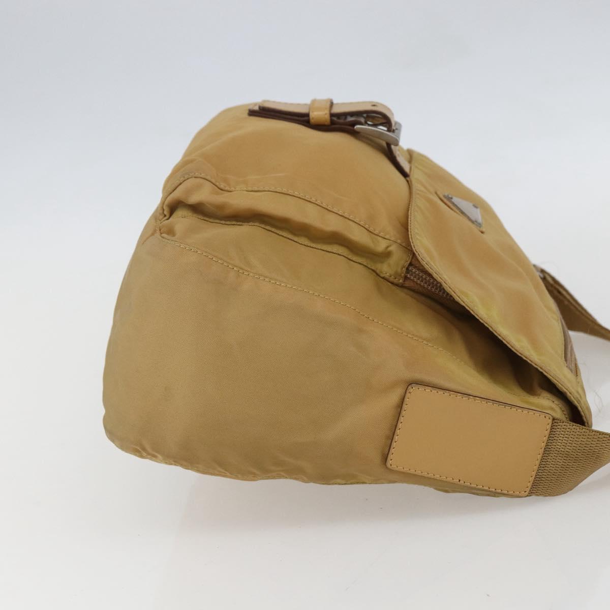 PRADA Shoulder Bag Nylon Beige Silver Auth 151658