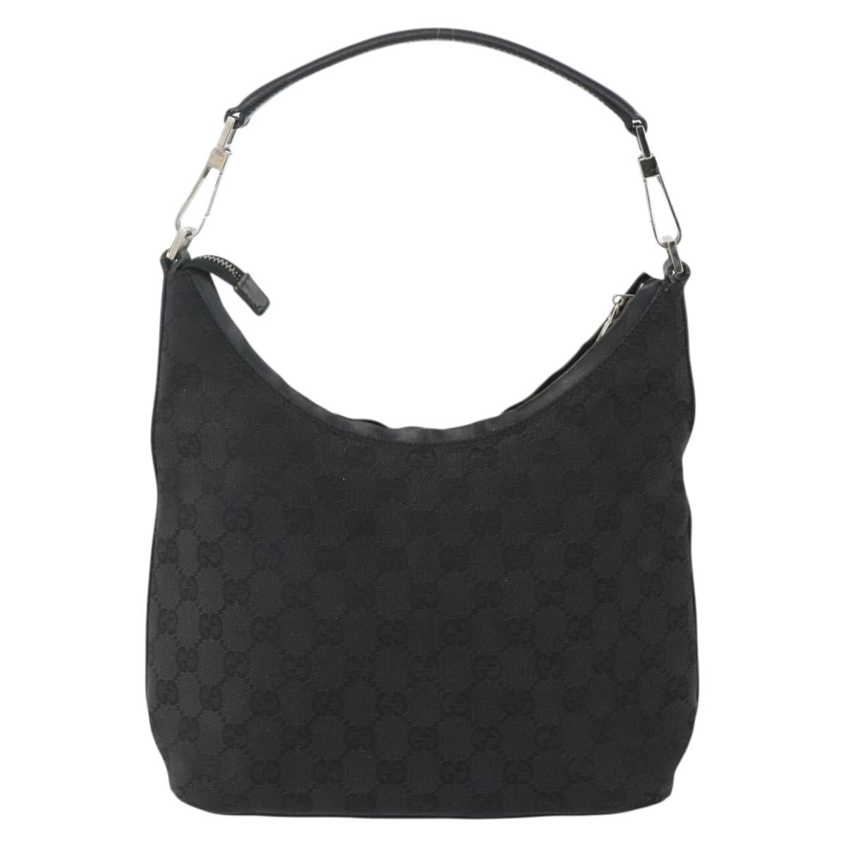 GUCCI GG Canvas Shoulder Bag Black Silver 000 0602 Auth 151659