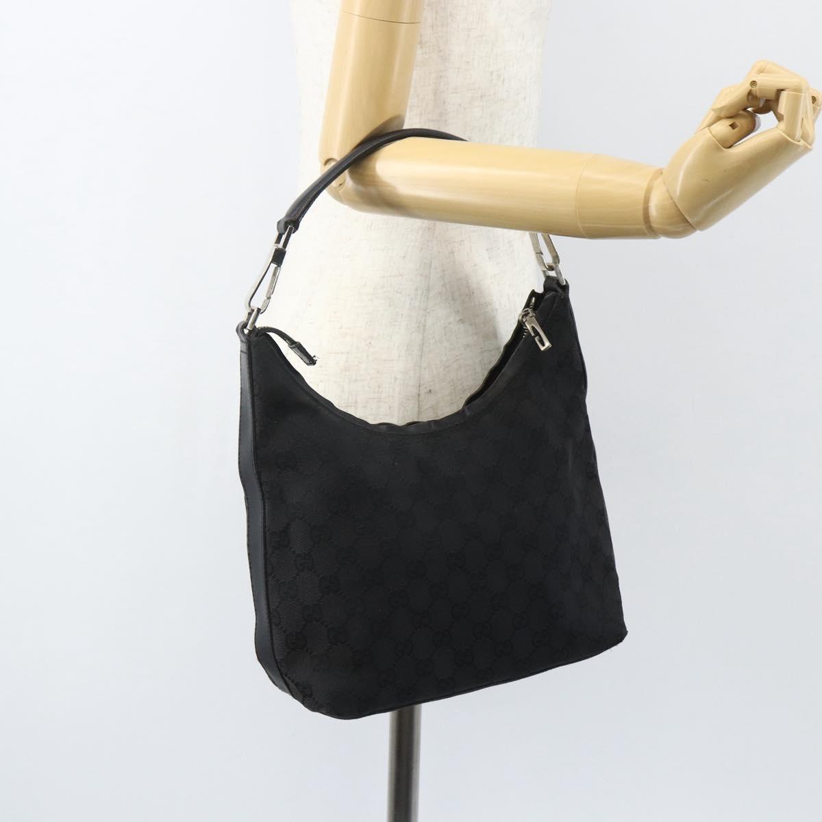 GUCCI GG Canvas Shoulder Bag Black Silver 000 0602 Auth 151659