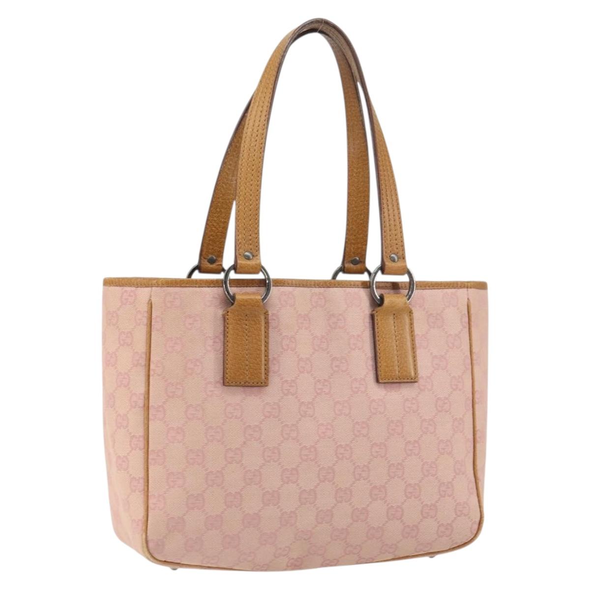 GUCCI GG Canvas Tote Bag Pink Silver 113019 Auth 151664