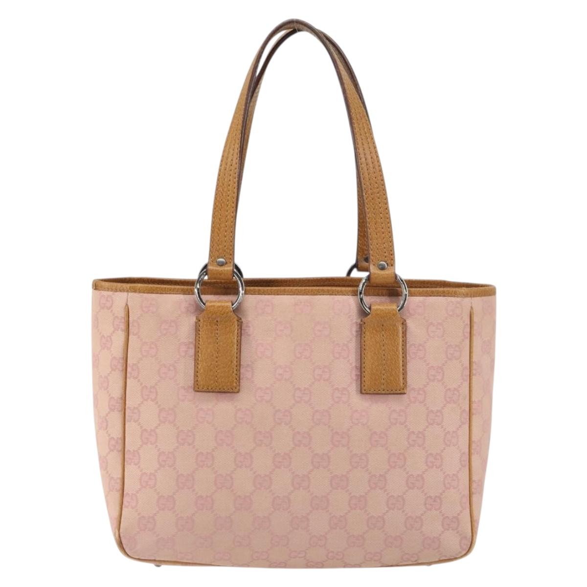 GUCCI GG Canvas Tote Bag Pink Silver 113019 Auth 151664