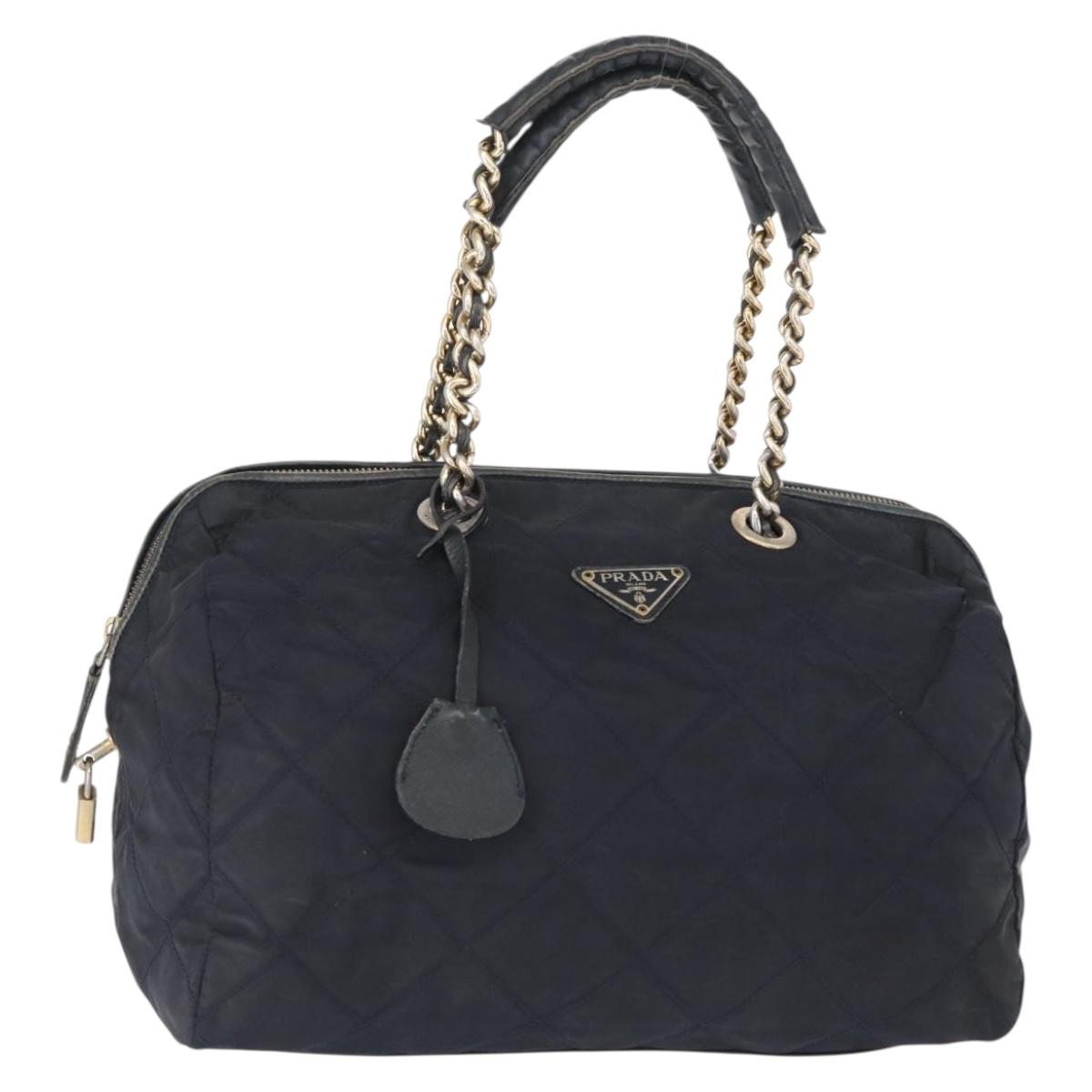 PRADA Shoulder Bag Nylon Navy Gold Auth 151665