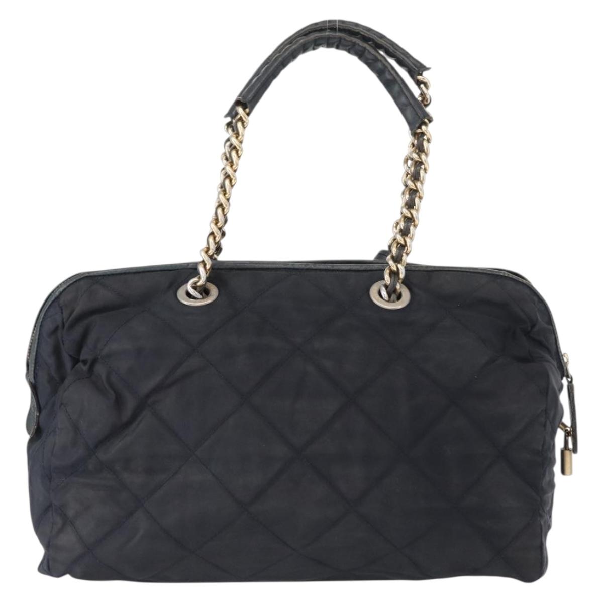PRADA Shoulder Bag Nylon Navy Gold Auth 151665