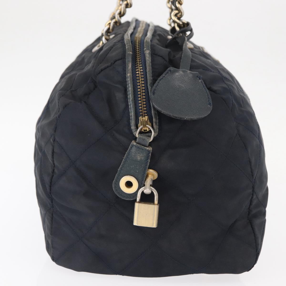 PRADA Shoulder Bag Nylon Navy Gold Auth 151665