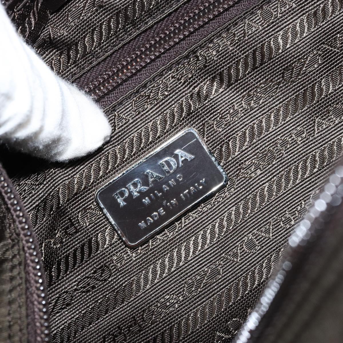 PRADA Tote Bag Nylon Khaki Silver Auth 151667