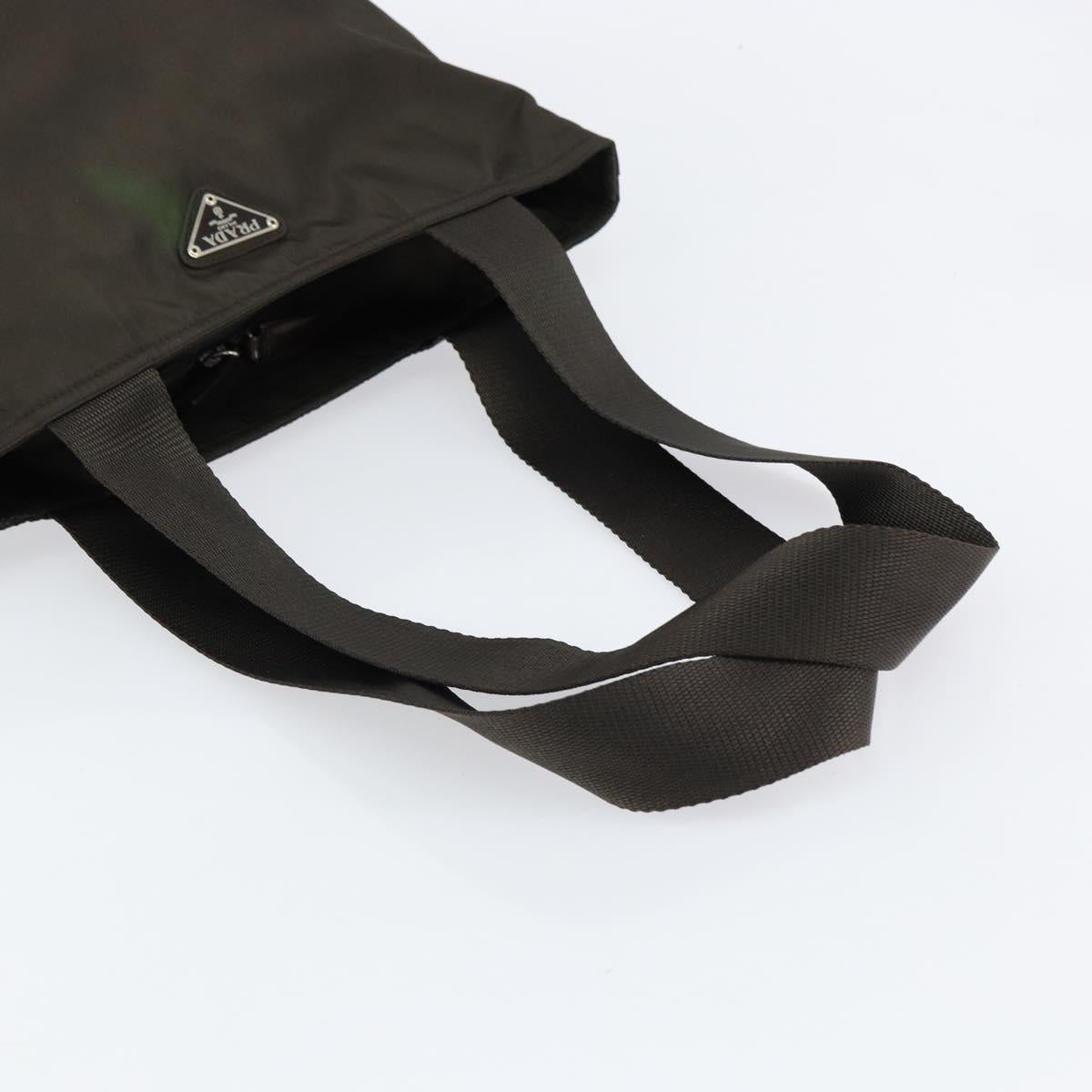 PRADA Tote Bag Nylon Khaki Silver Auth 151667