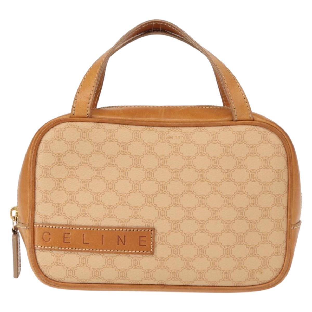 CELINE Macadam Canvas Hand Bag PVC Beige Gold Auth 151669