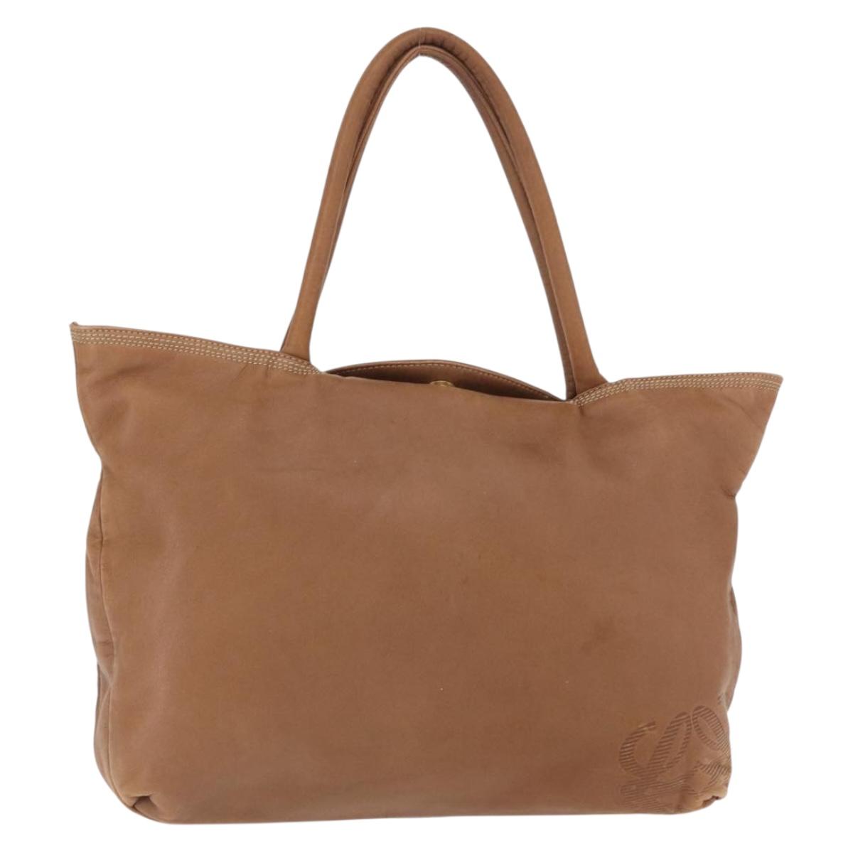 LOEWE Anagram Tote Bag Leather Brown Gold Auth 151671
