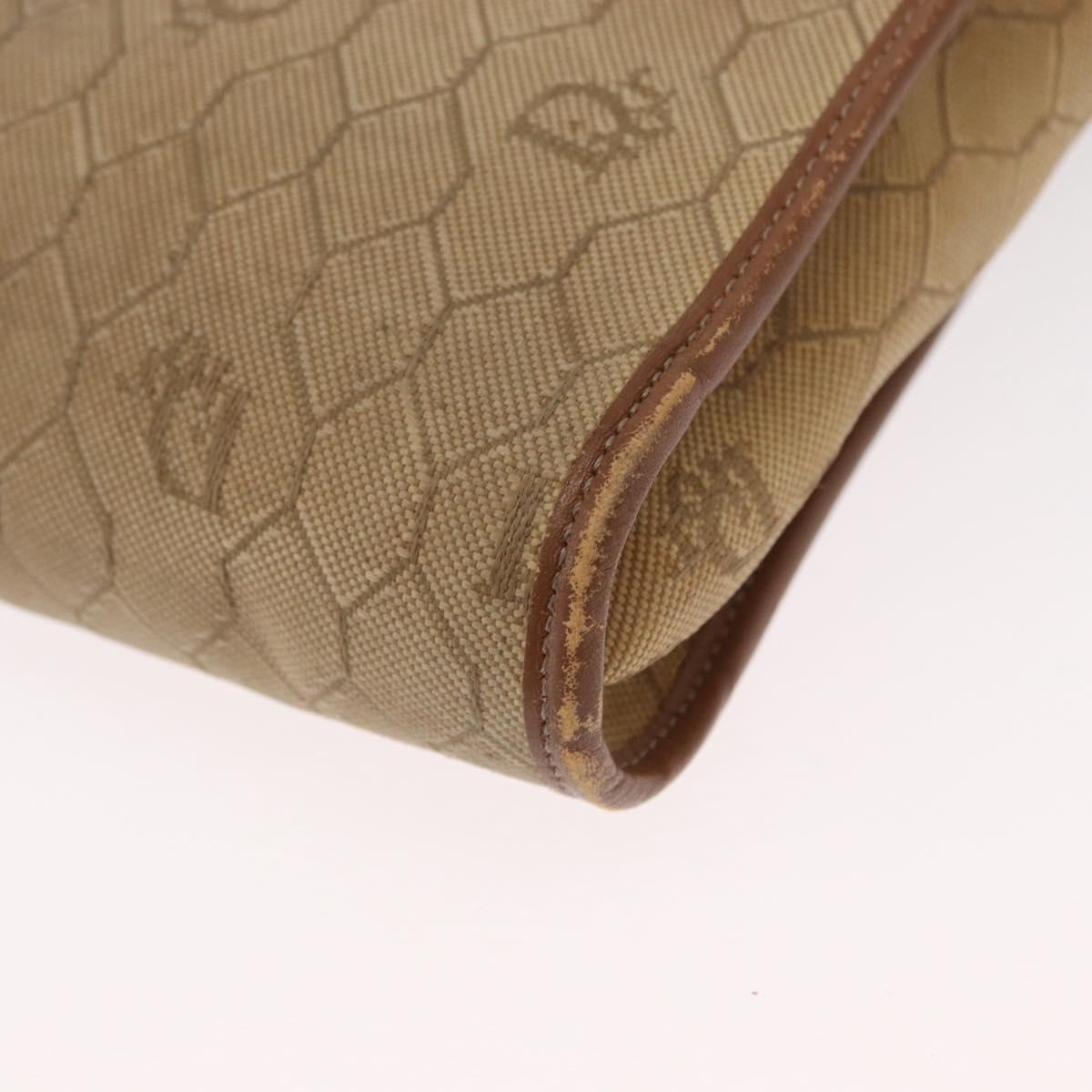 Christian Dior Honeycomb Canvas Shoulder Bag PVC Beige Gold Auth 151672