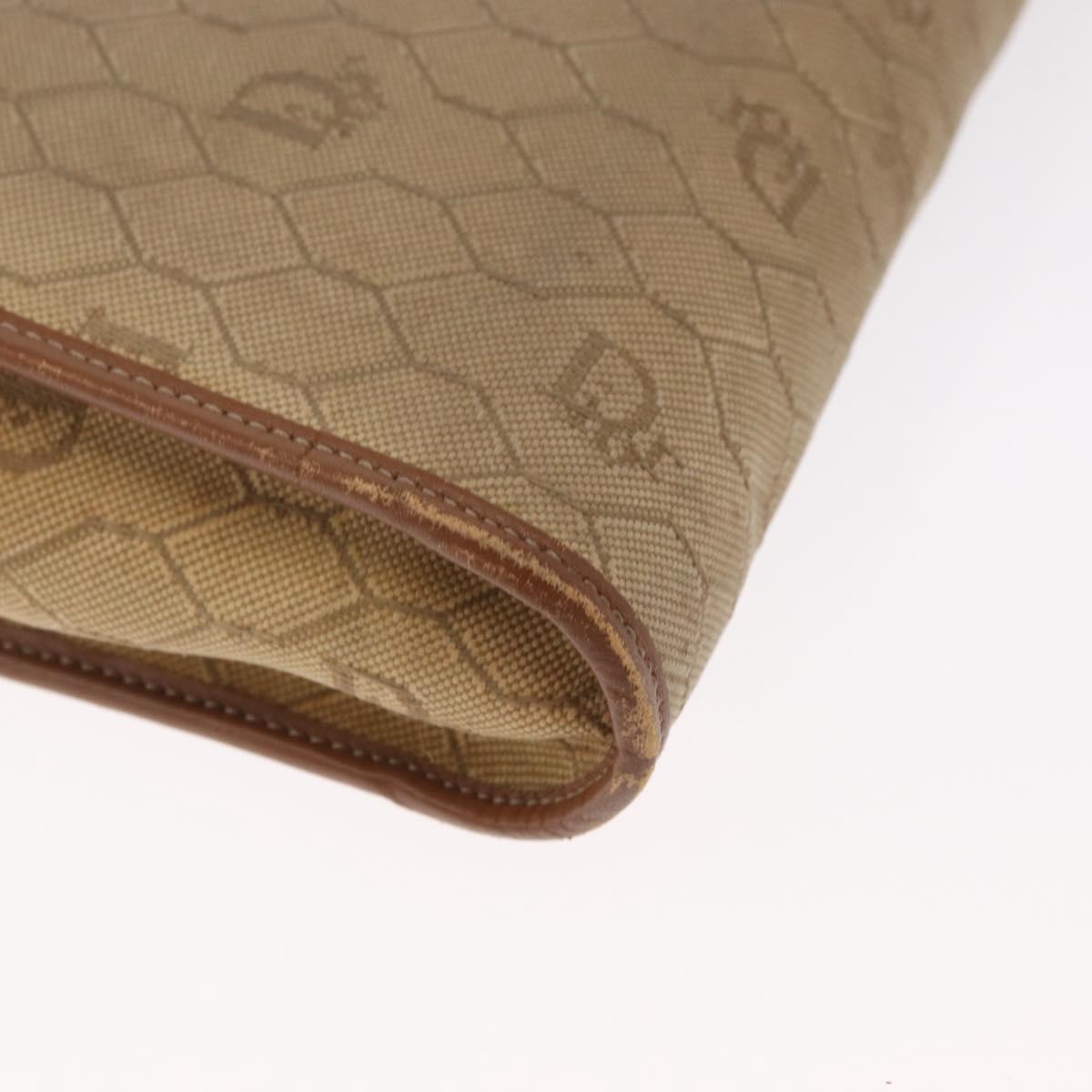 Christian Dior Honeycomb Canvas Shoulder Bag PVC Beige Gold Auth 151672