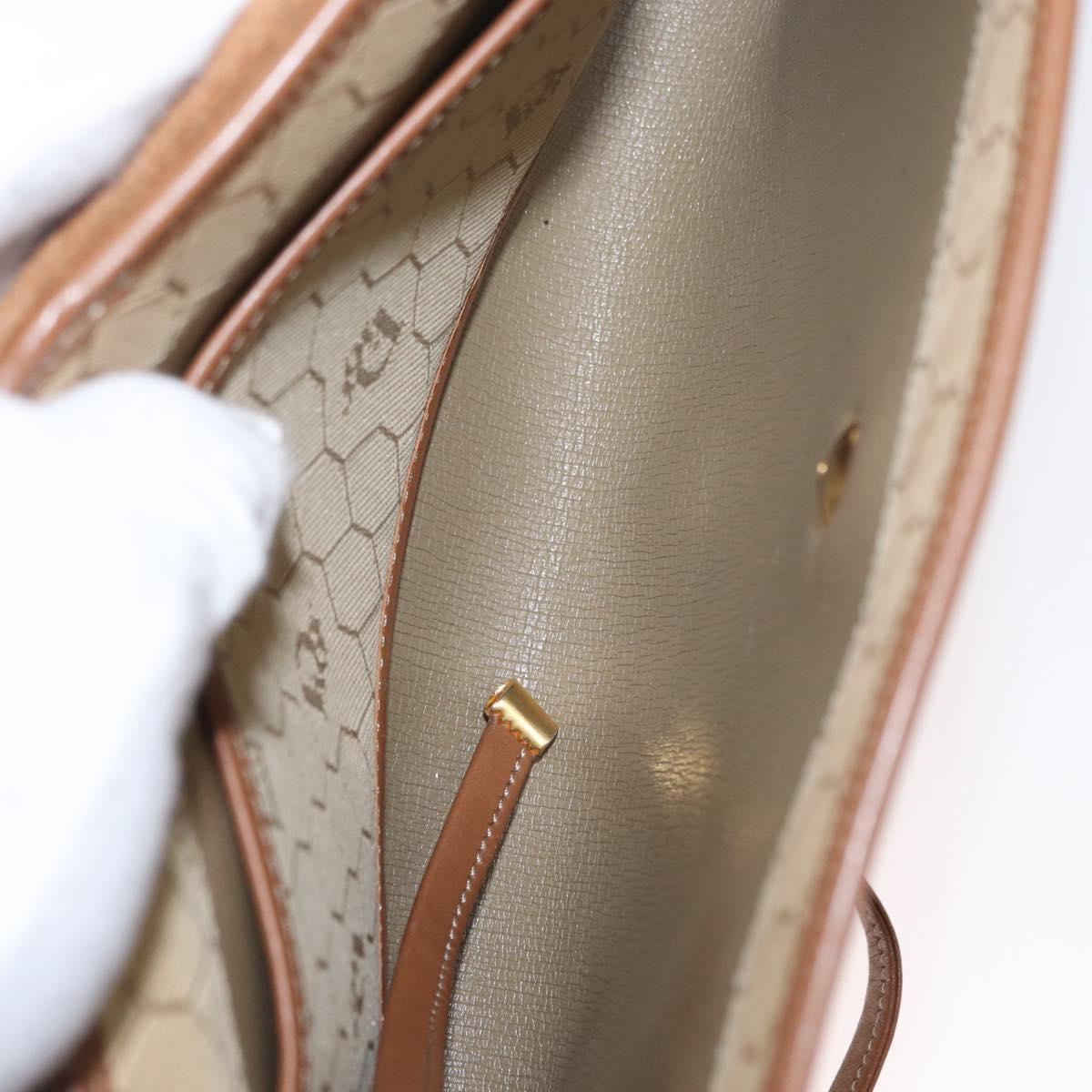 Christian Dior Honeycomb Canvas Shoulder Bag PVC Beige Gold Auth 151672