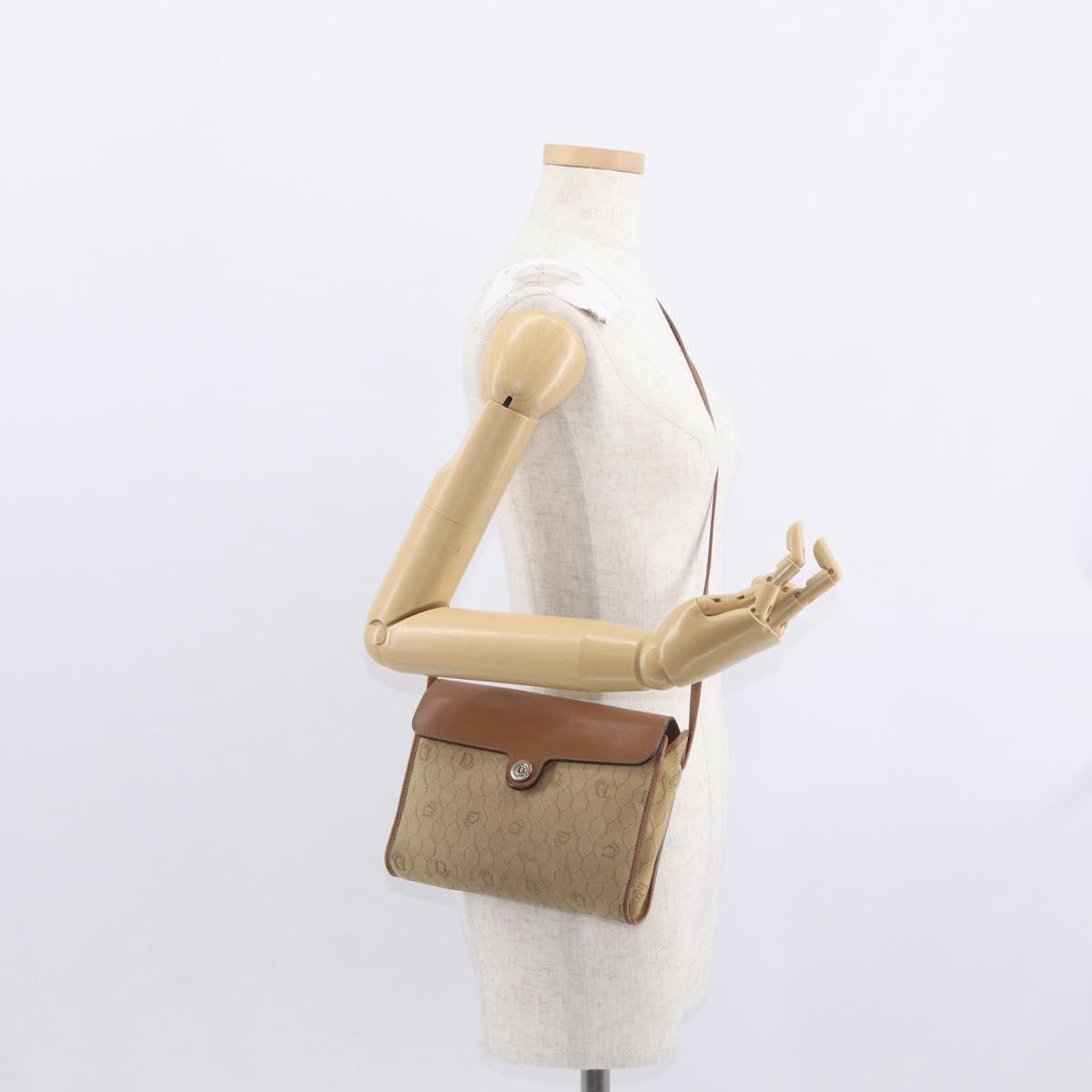 Christian Dior Honeycomb Canvas Shoulder Bag PVC Beige Gold Auth 151672