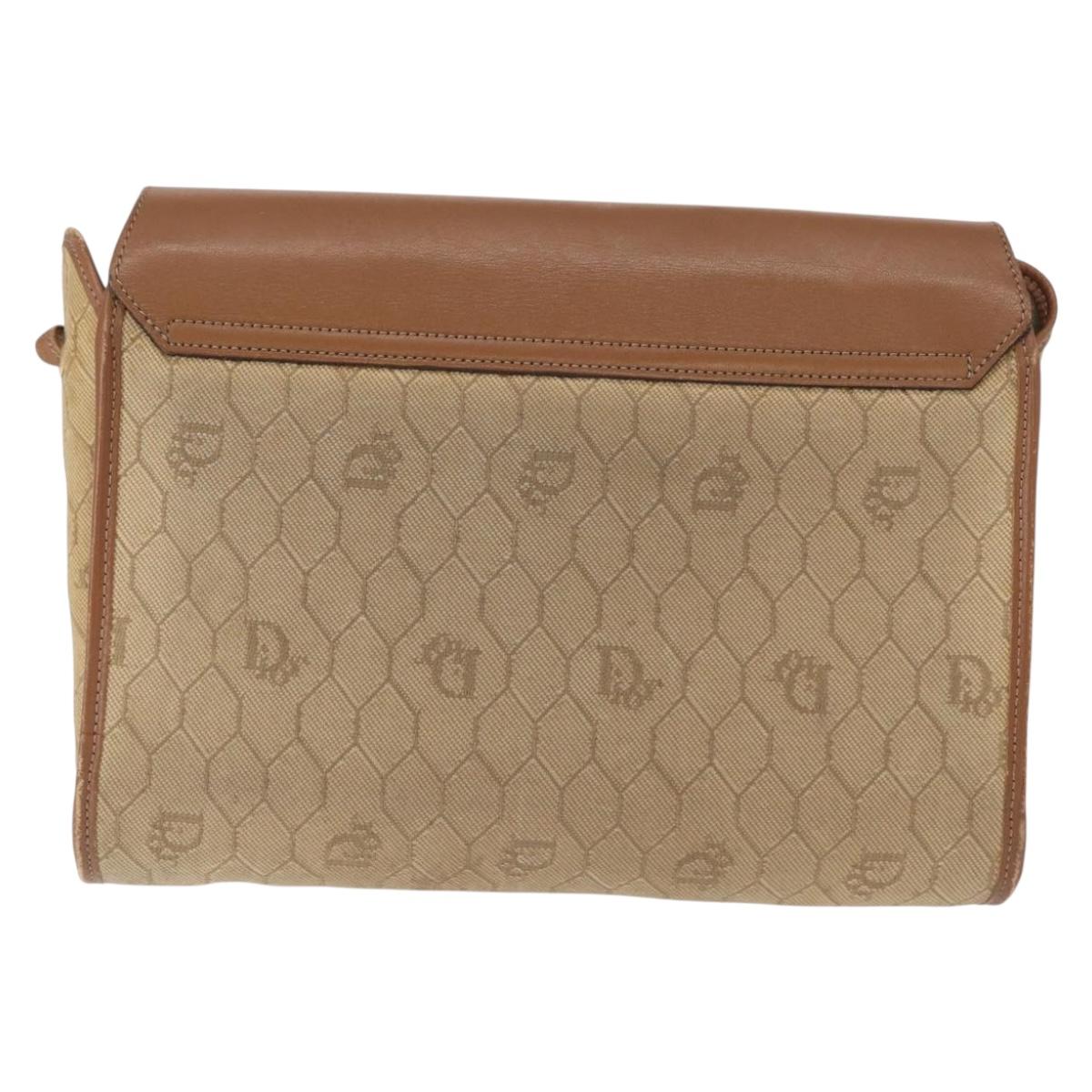 Christian Dior Honeycomb Canvas Shoulder Bag PVC Beige Gold Auth 151672
