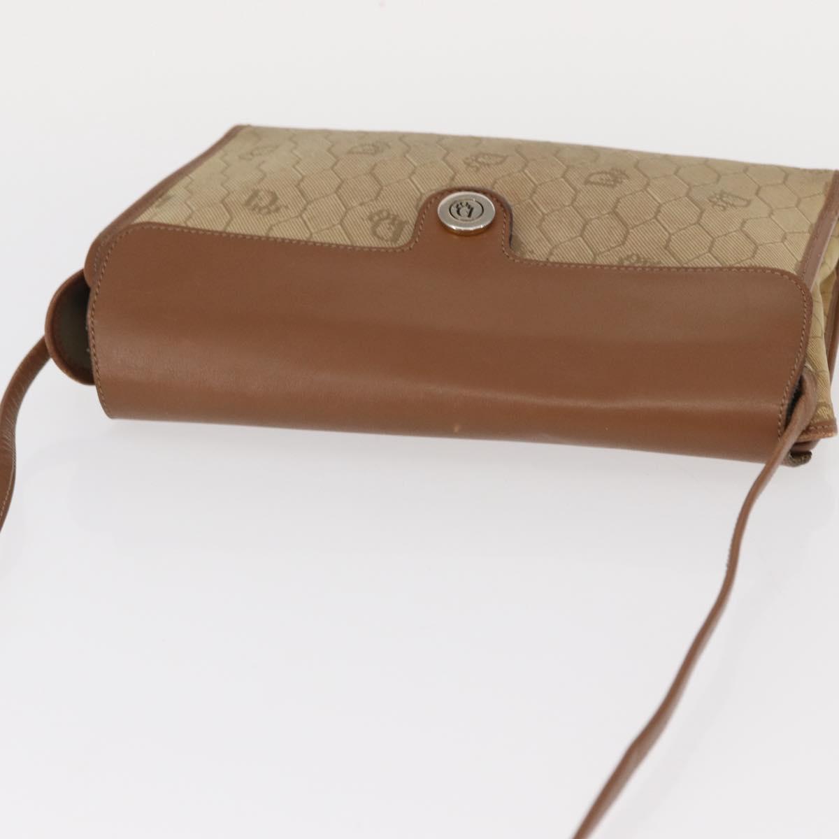 Christian Dior Honeycomb Canvas Shoulder Bag PVC Beige Gold Auth 151672