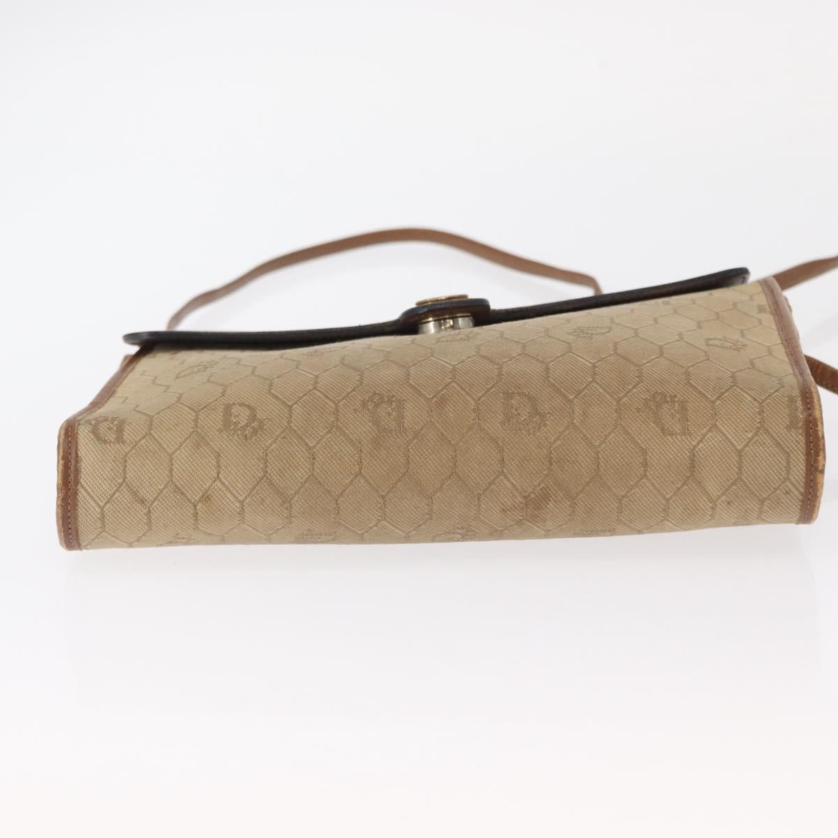 Christian Dior Honeycomb Canvas Shoulder Bag PVC Beige Gold Auth 151672