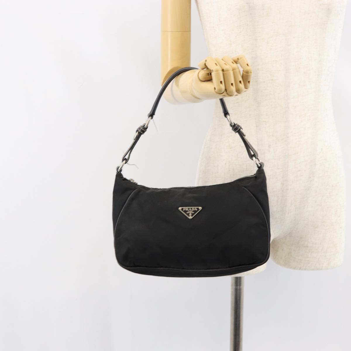 PRADA Shoulder Bag Nylon Black Silver Auth 151673