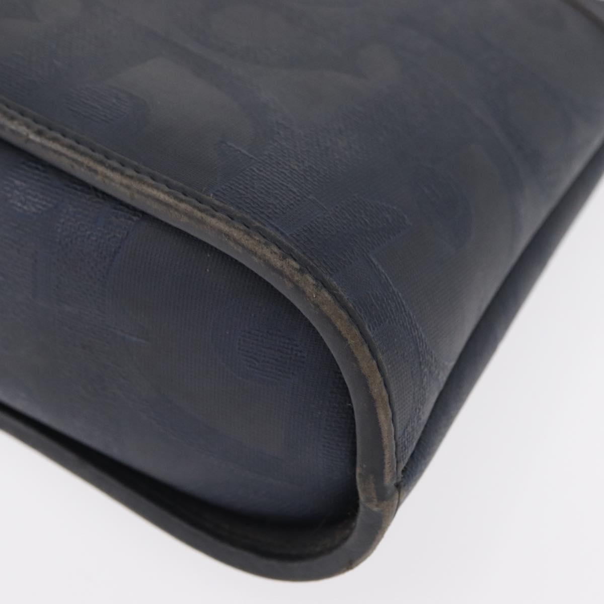 Christian Dior Hand Bag Leather Navy Gold Auth 151674