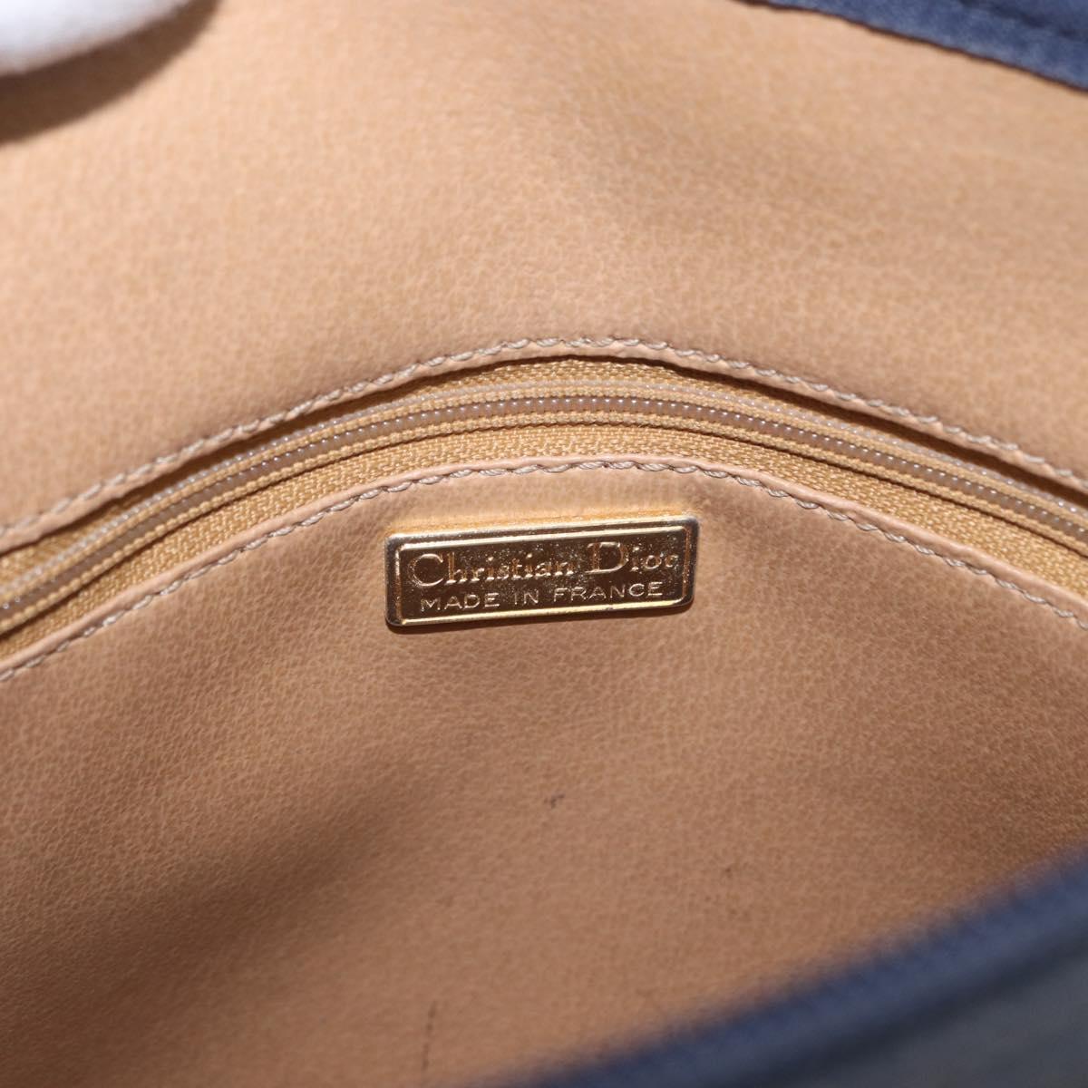 Christian Dior Hand Bag Leather Navy Gold Auth 151674