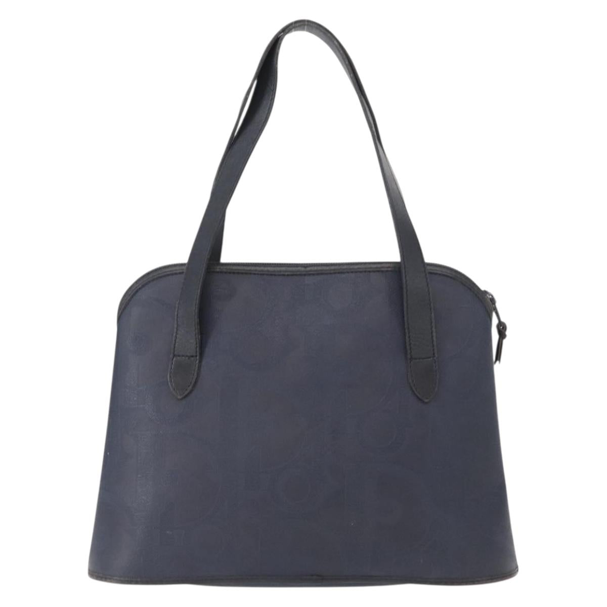 Christian Dior Hand Bag Leather Navy Gold Auth 151674