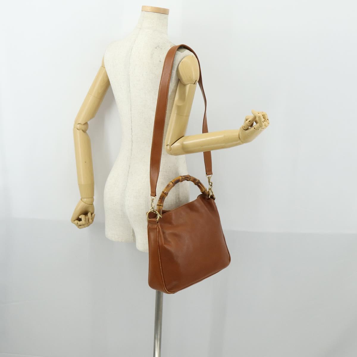 GUCCI Bamboo Shoulder Bag Leather 2way Brown Gold 001 0166 1638 Auth 151675