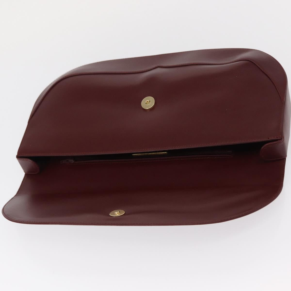 CARTIER Must Line Clutch Bag Leather Bordeaux Gold Auth 151676