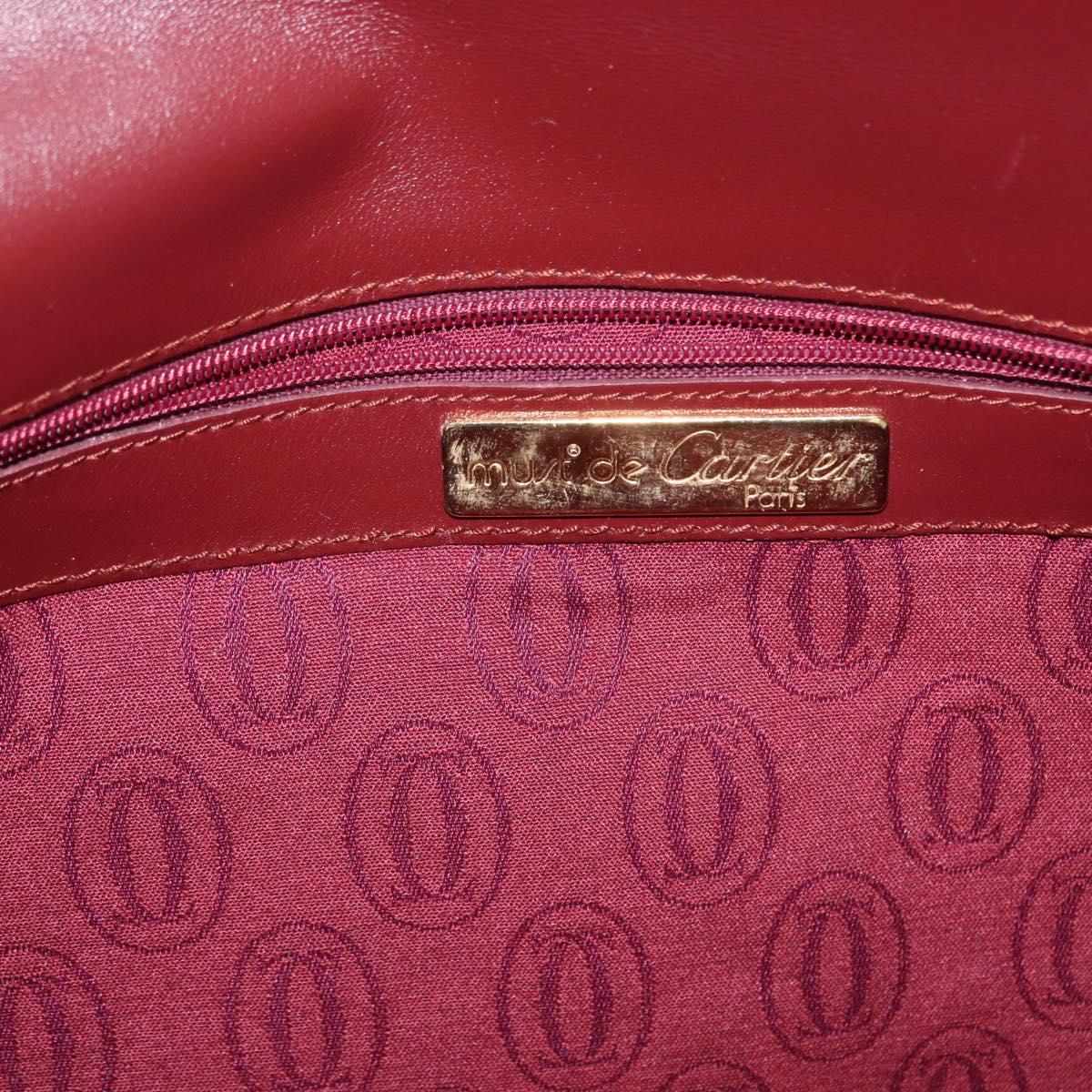 CARTIER Must Line Clutch Bag Leather Bordeaux Gold Auth 151676