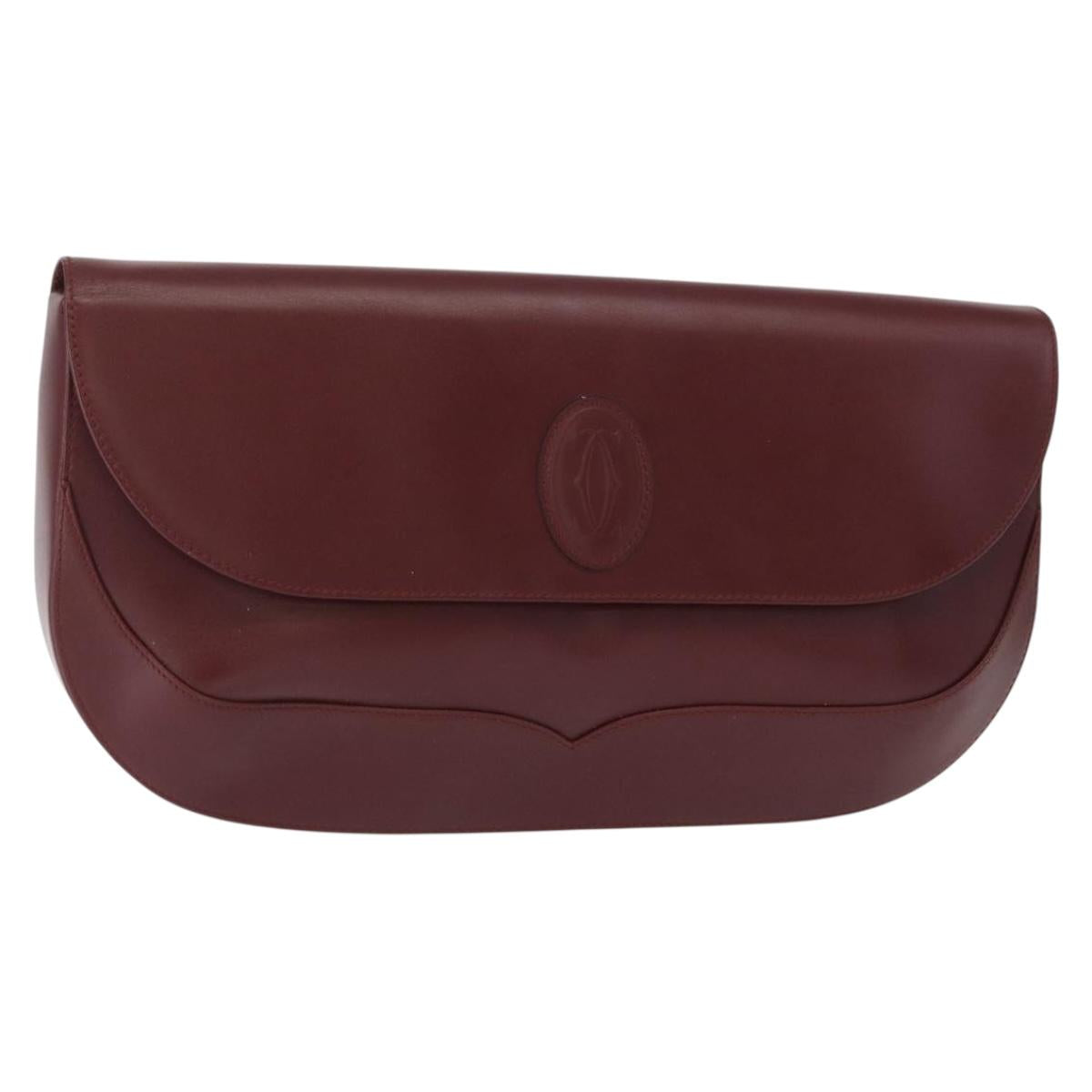 CARTIER Must Line Clutch Bag Leather Bordeaux Gold Auth 151676