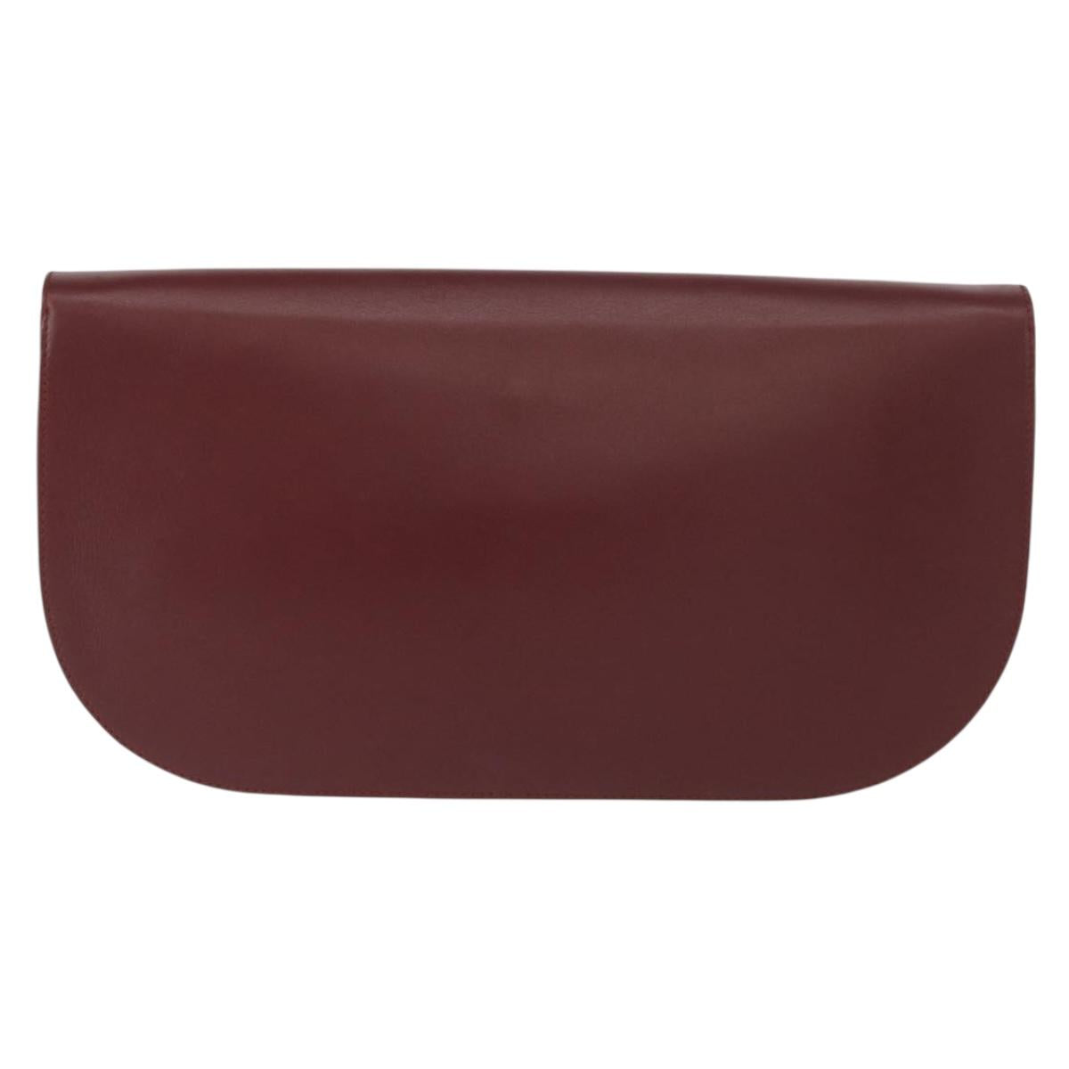 CARTIER Must Line Clutch Bag Leather Bordeaux Gold Auth 151676