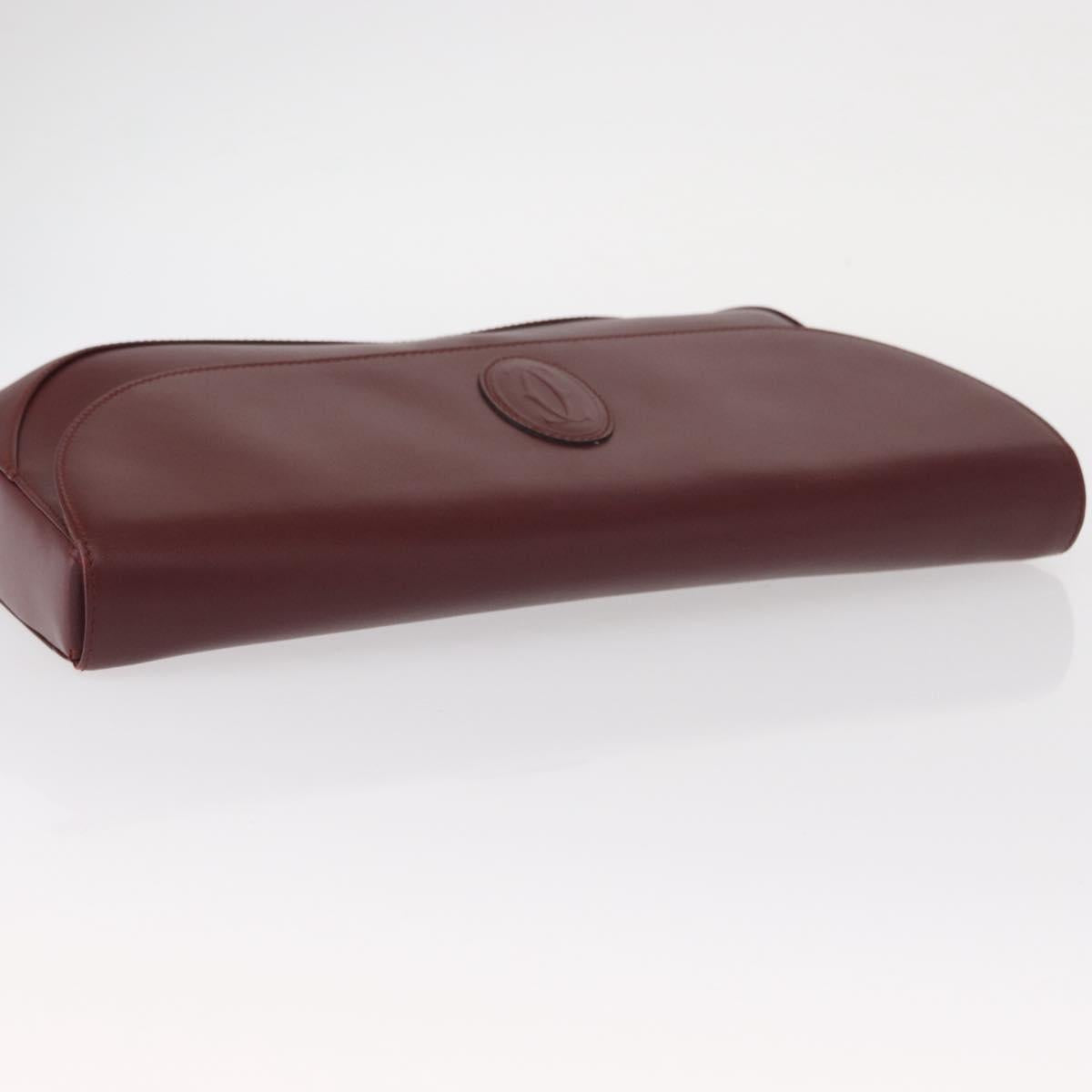 CARTIER Must Line Clutch Bag Leather Bordeaux Gold Auth 151676