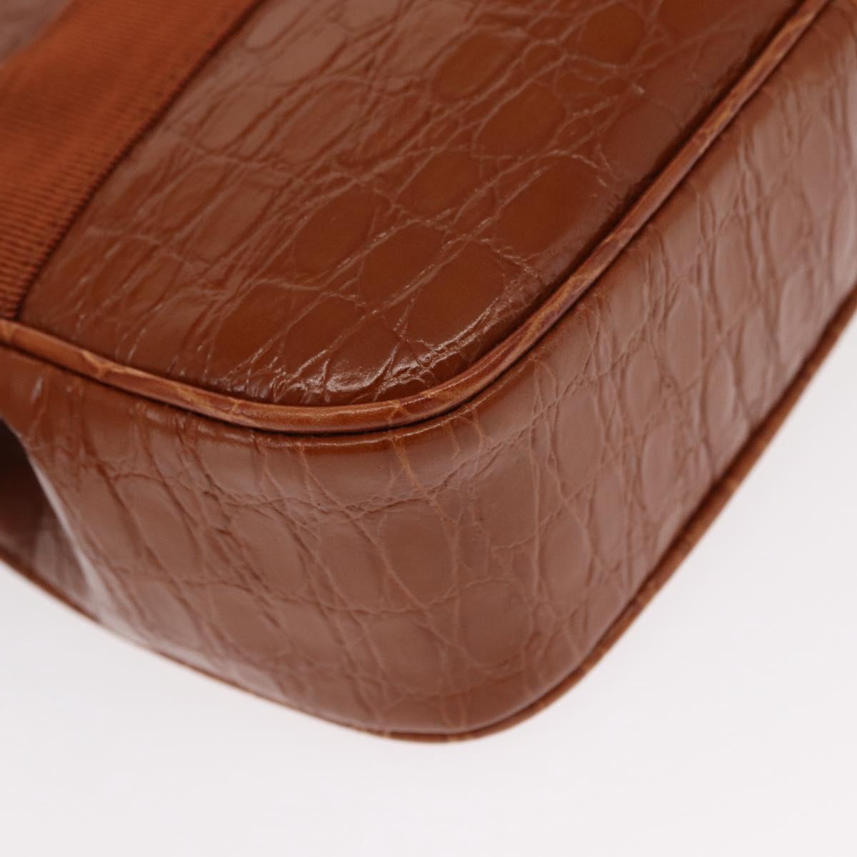 Salvatore Ferragamo Vala Hand Bag Leather 2way Brown Gold Auth 151678