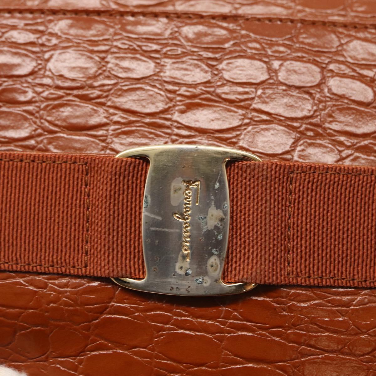 Salvatore Ferragamo Vala Hand Bag Leather 2way Brown Gold Auth 151678