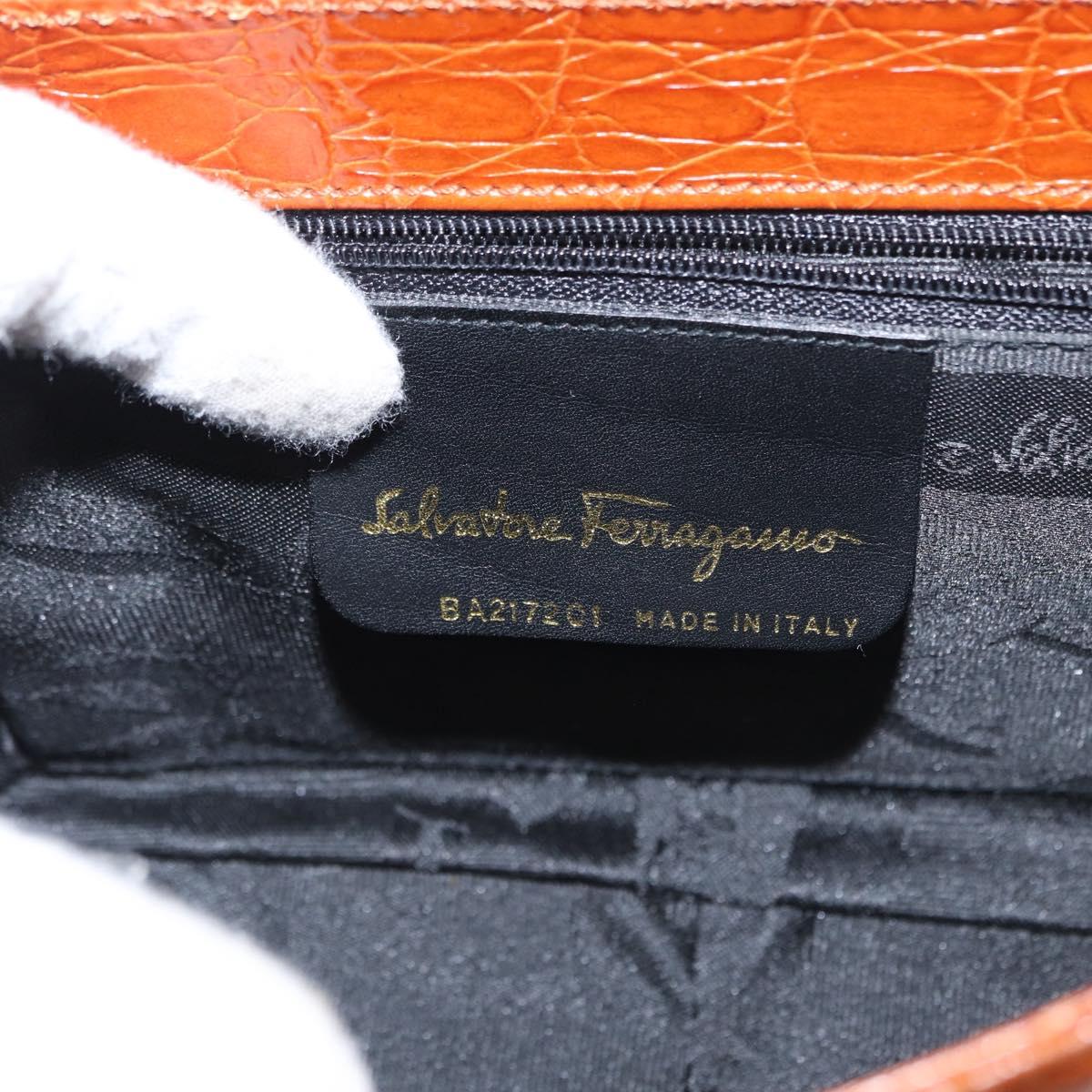 Salvatore Ferragamo Vala Hand Bag Leather 2way Brown Gold Auth 151678