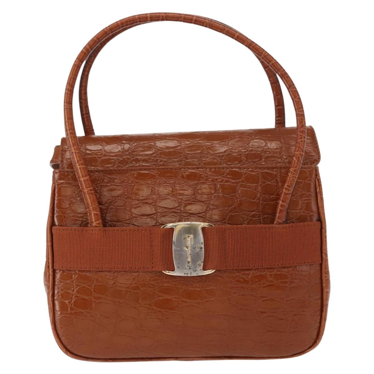 Salvatore Ferragamo Vala Hand Bag Leather 2way Brown Gold Auth 151678