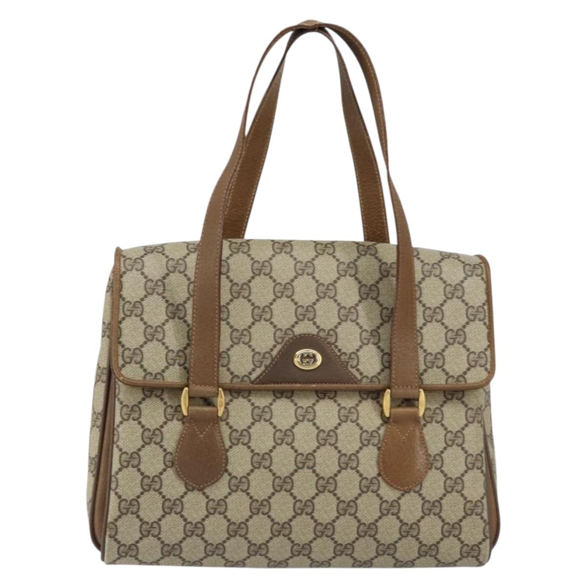 GUCCI GG Supreme Hand Bag PVC Beige Gold 116 02 080 Auth 151679