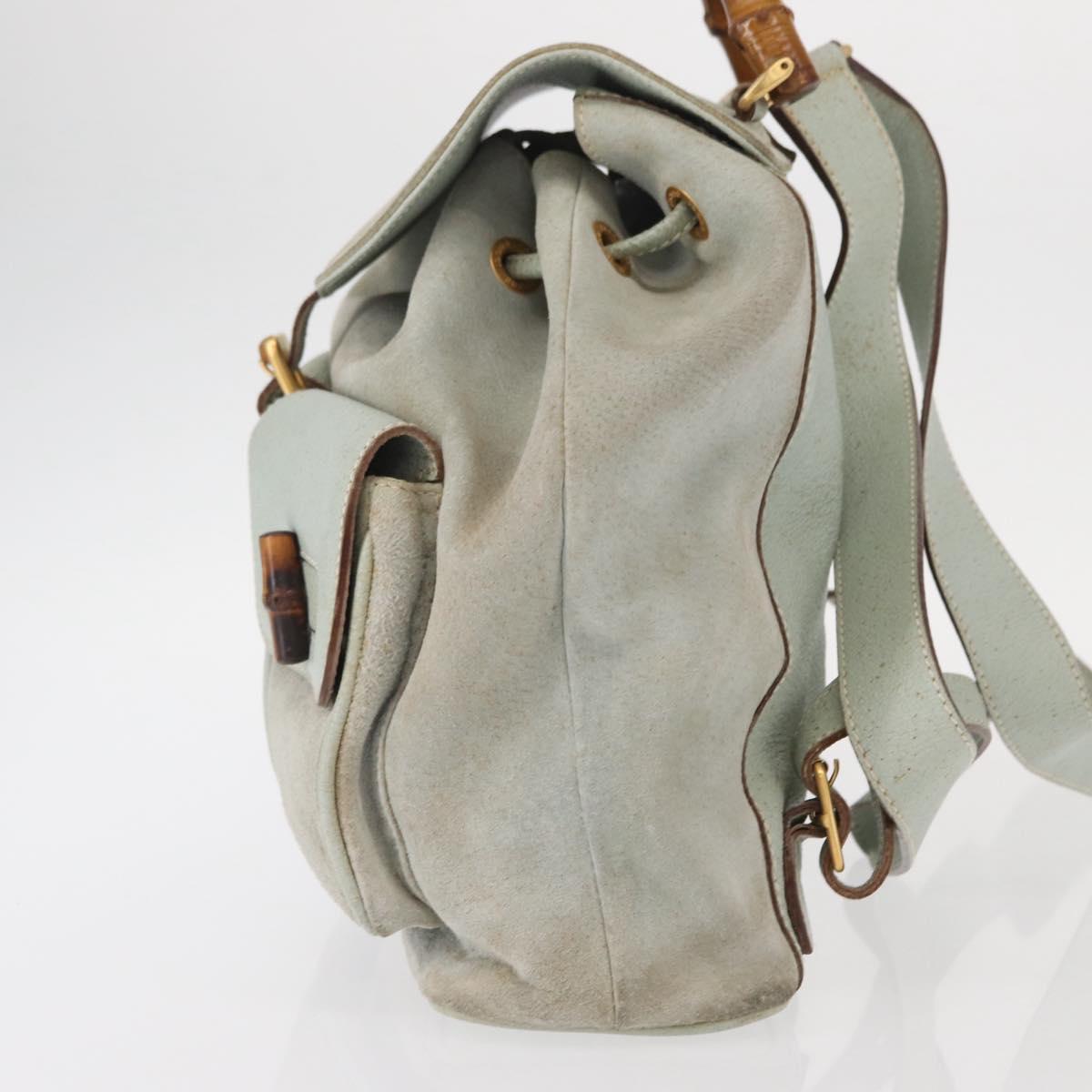 GUCCI Bamboo Backpack Suede Light Blue Gold 003 2058 0016 Auth 151681