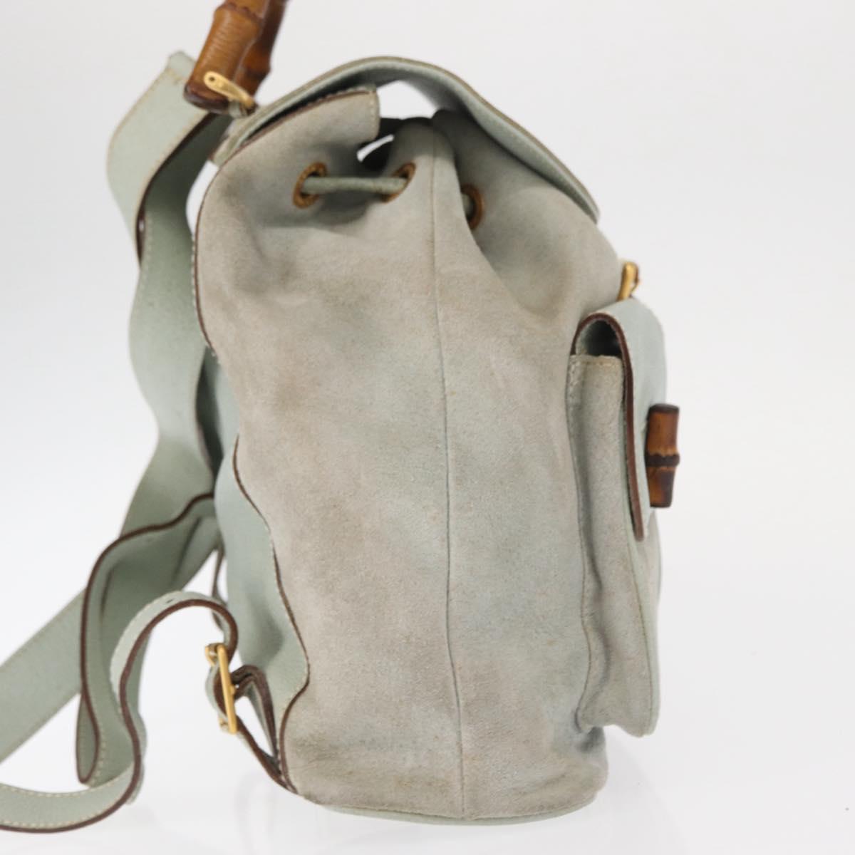 GUCCI Bamboo Backpack Suede Light Blue Gold 003 2058 0016 Auth 151681