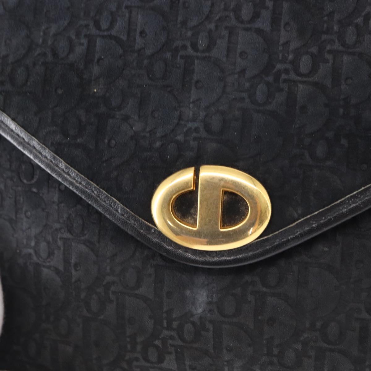 Christian Dior Trotter Canvas Clutch Bag Black Gold Auth 151684