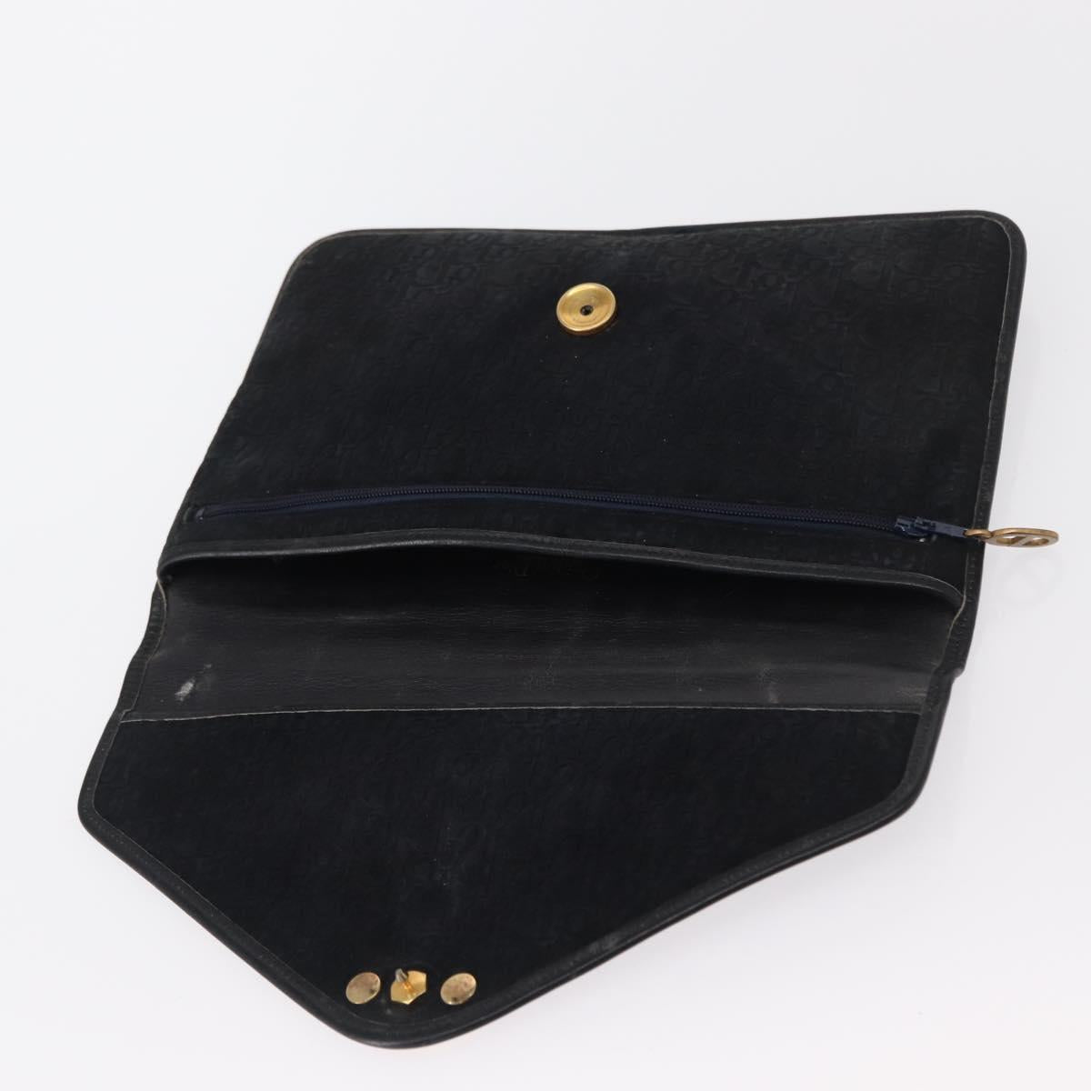 Christian Dior Trotter Canvas Clutch Bag Black Gold Auth 151684