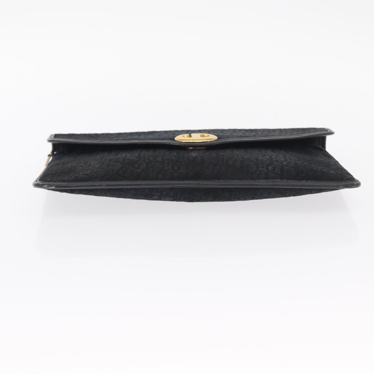 Christian Dior Trotter Canvas Clutch Bag Black Gold Auth 151684
