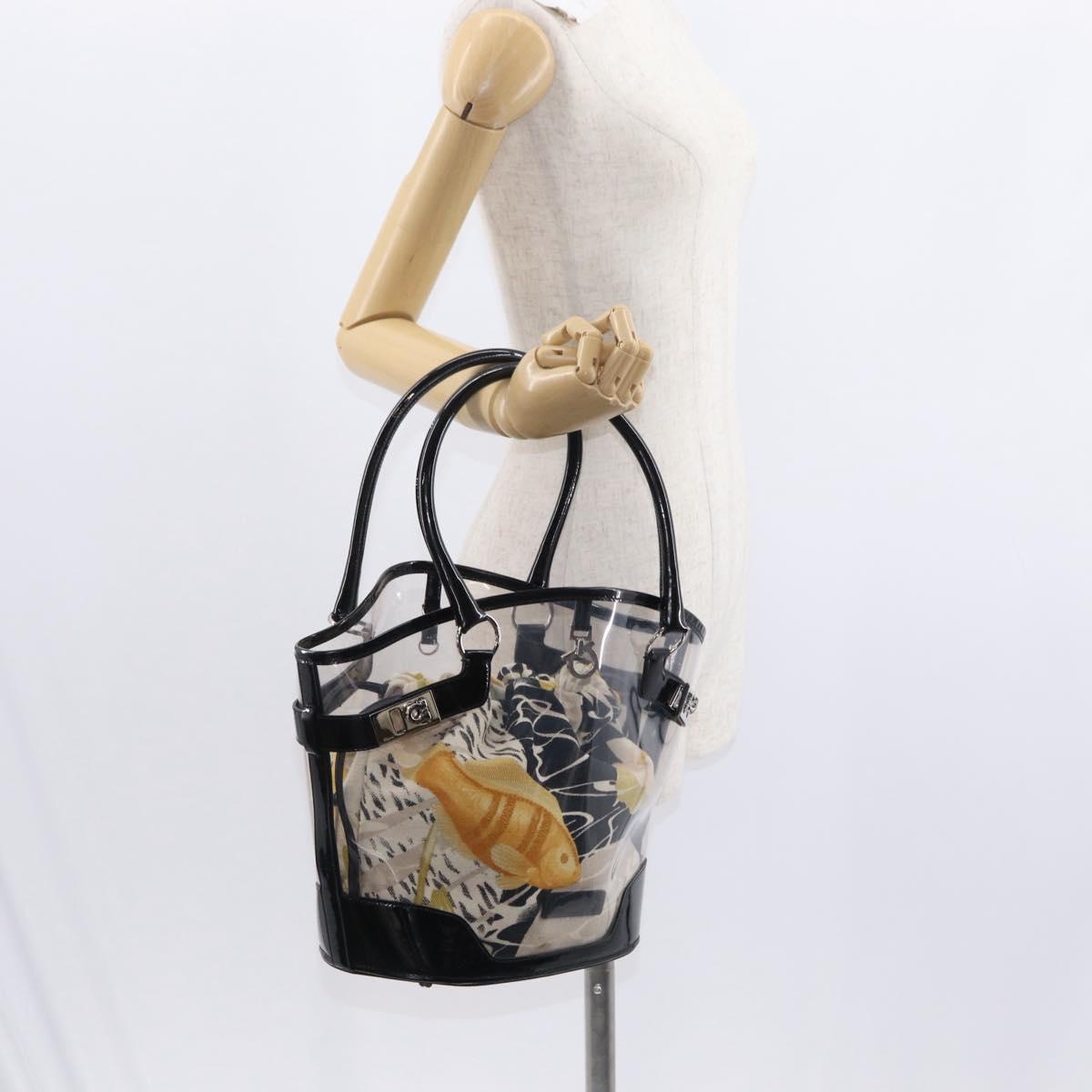 Salvatore Ferragamo Tote Bag Vinyl Clear Silver Auth 151685