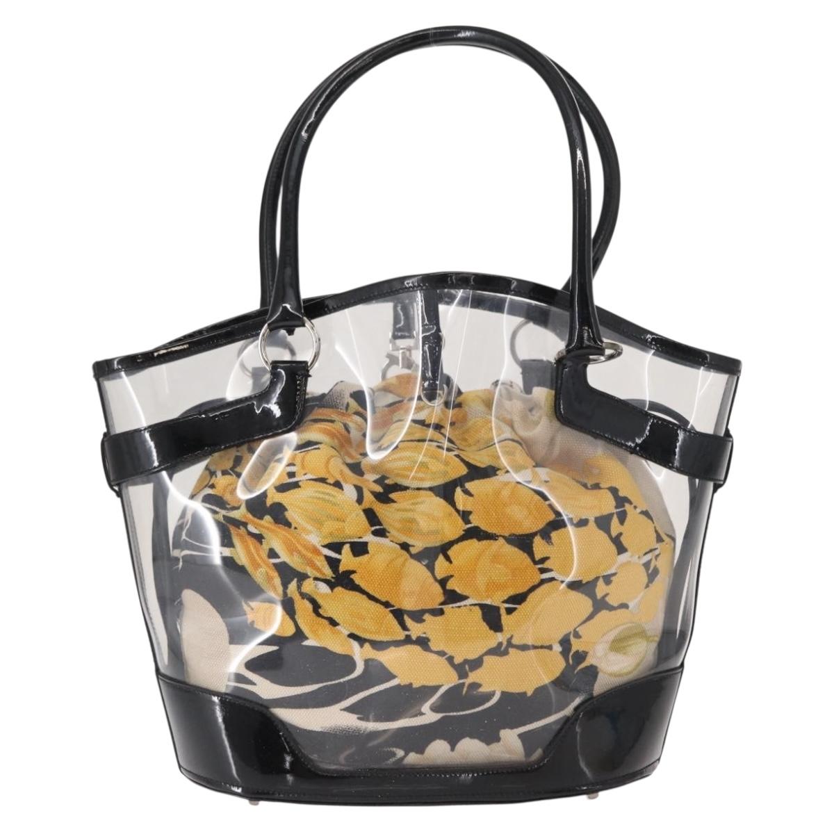 Salvatore Ferragamo Tote Bag Vinyl Clear Silver Auth 151685