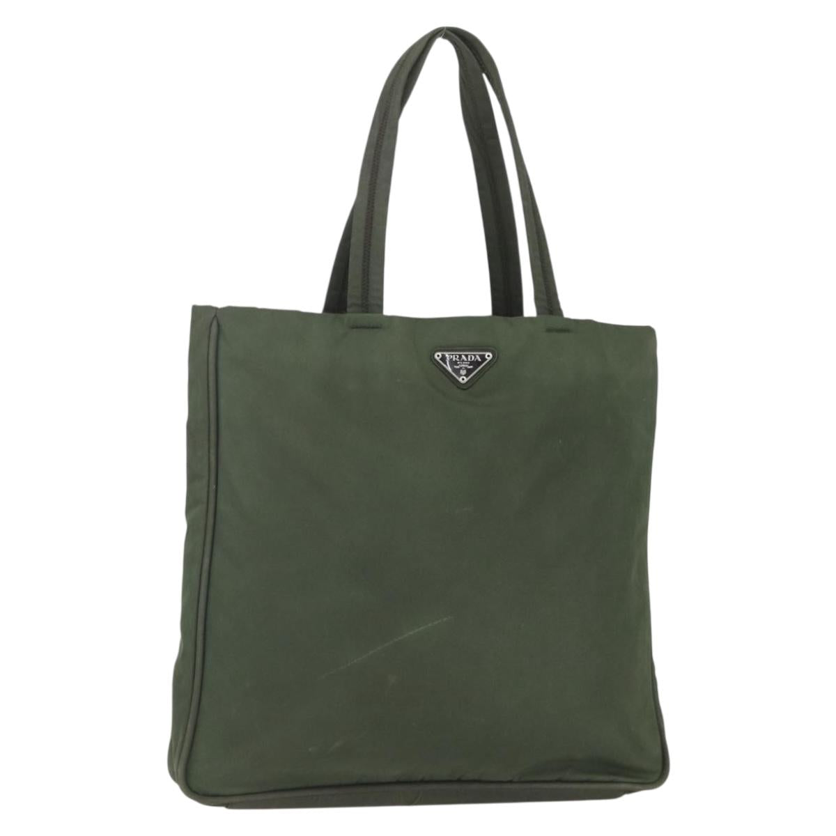 PRADA Tote Bag Nylon Green Silver Auth 151686