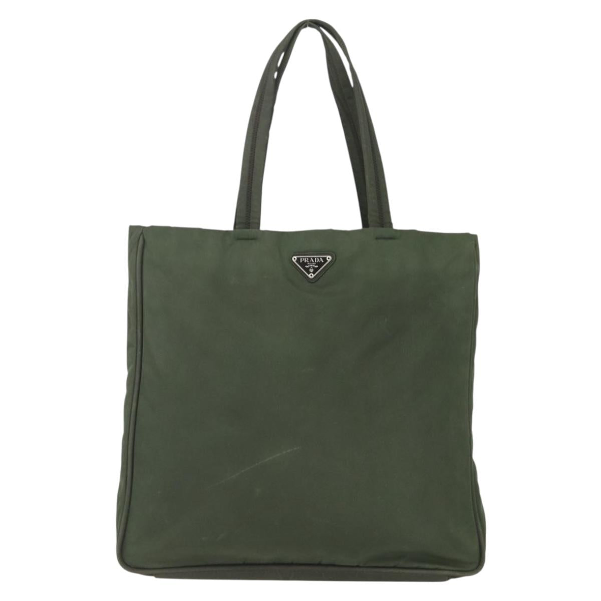PRADA Tote Bag Nylon Green Silver Auth 151686